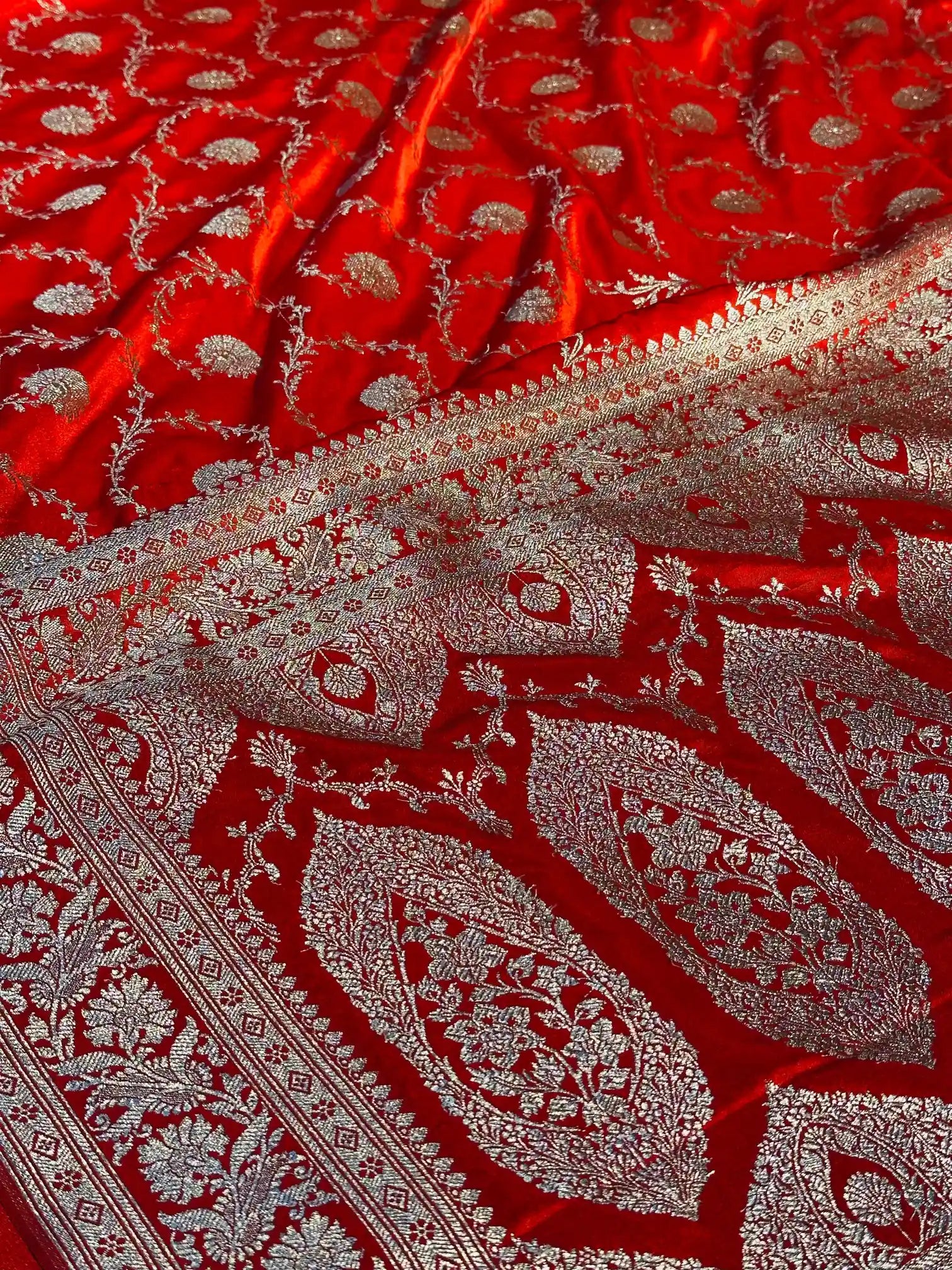 Bridal Red Mashru Katan Silk Banarasi Saree