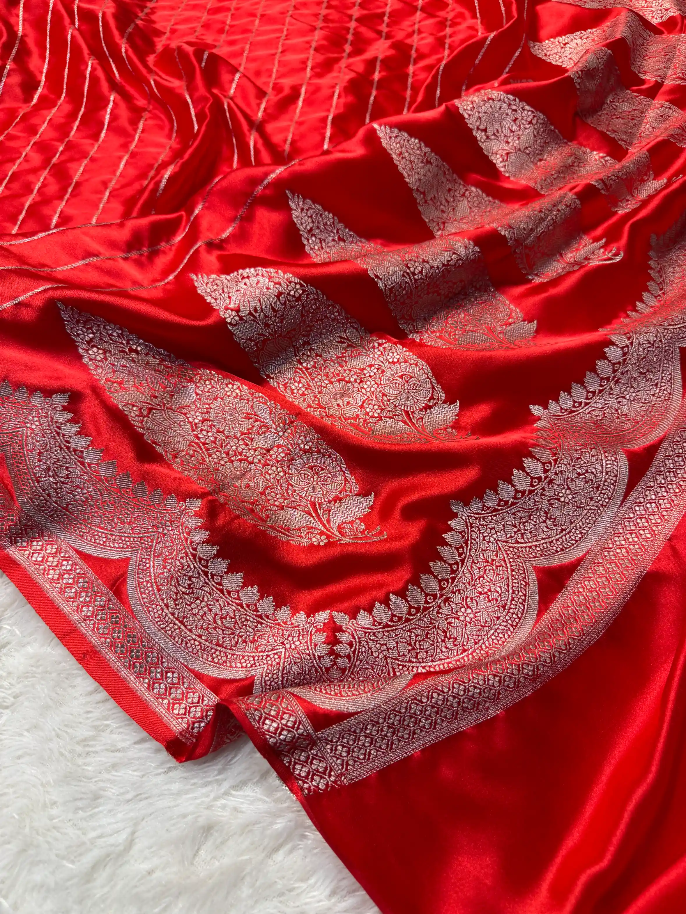 Bridal Red Mashru Katan Silk Contemporary Weave Banarasi Saree