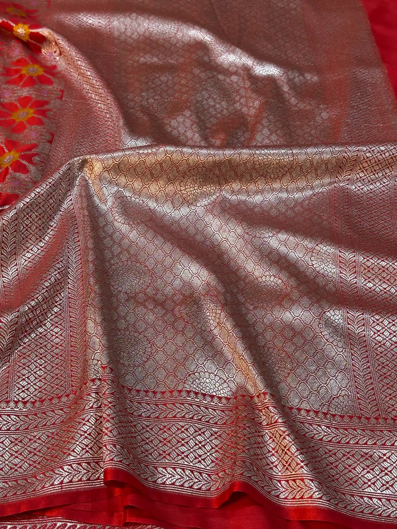 Bridal Red Mashru Katan Silk Eccentric Meenakari Banarasi Saree