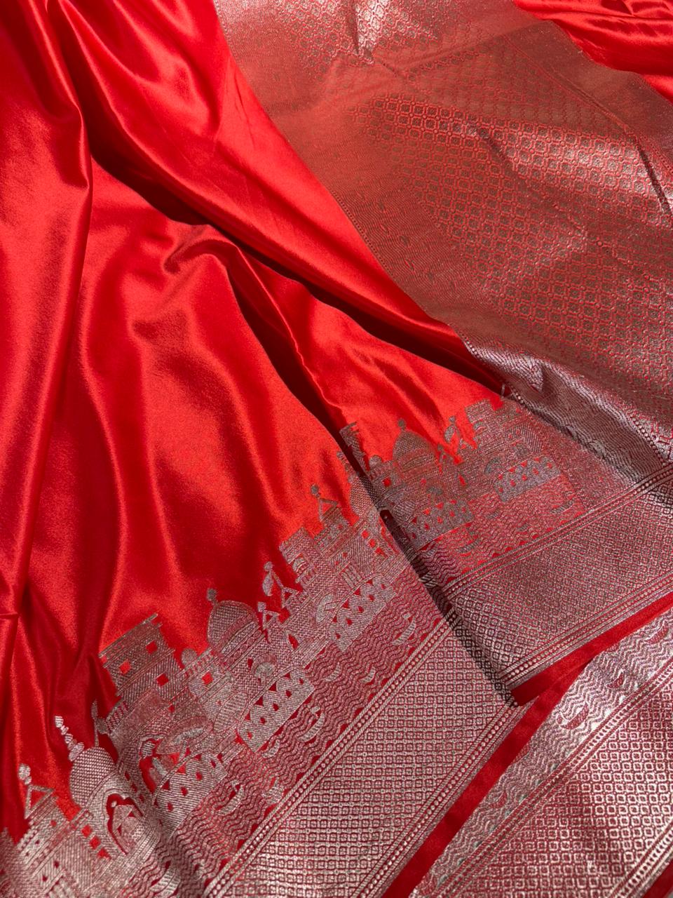 Bridal Red Mashru Katan Silk Ghats of Banaras Weave Banarasi Saree