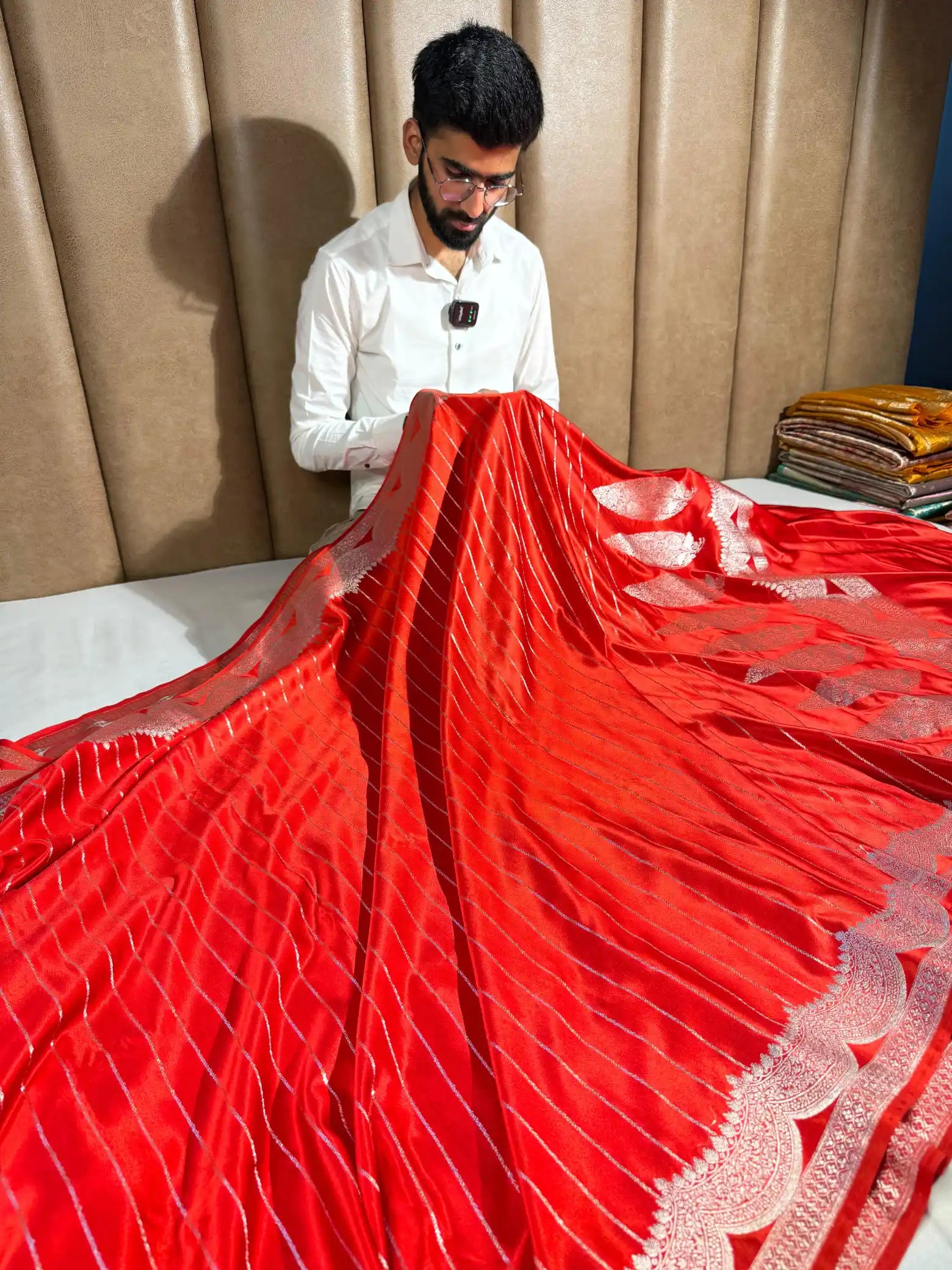 Bridal Red Mashru Katan Silk Heritage Weave Banarasi Saree