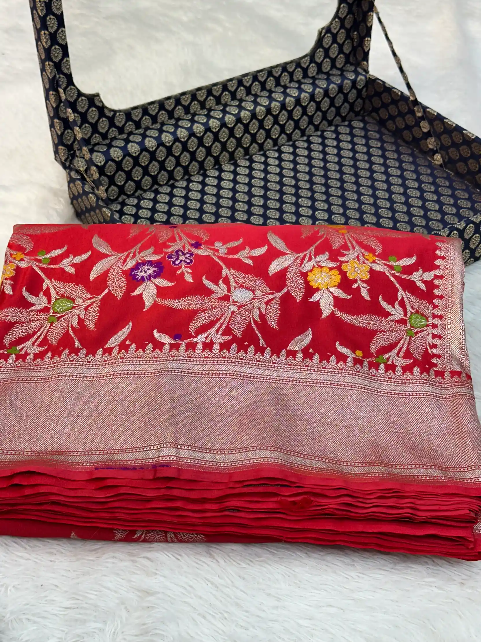 Bridal Red Mashru Katan Silk Meenakari Intricate Weave Banarasi Saree