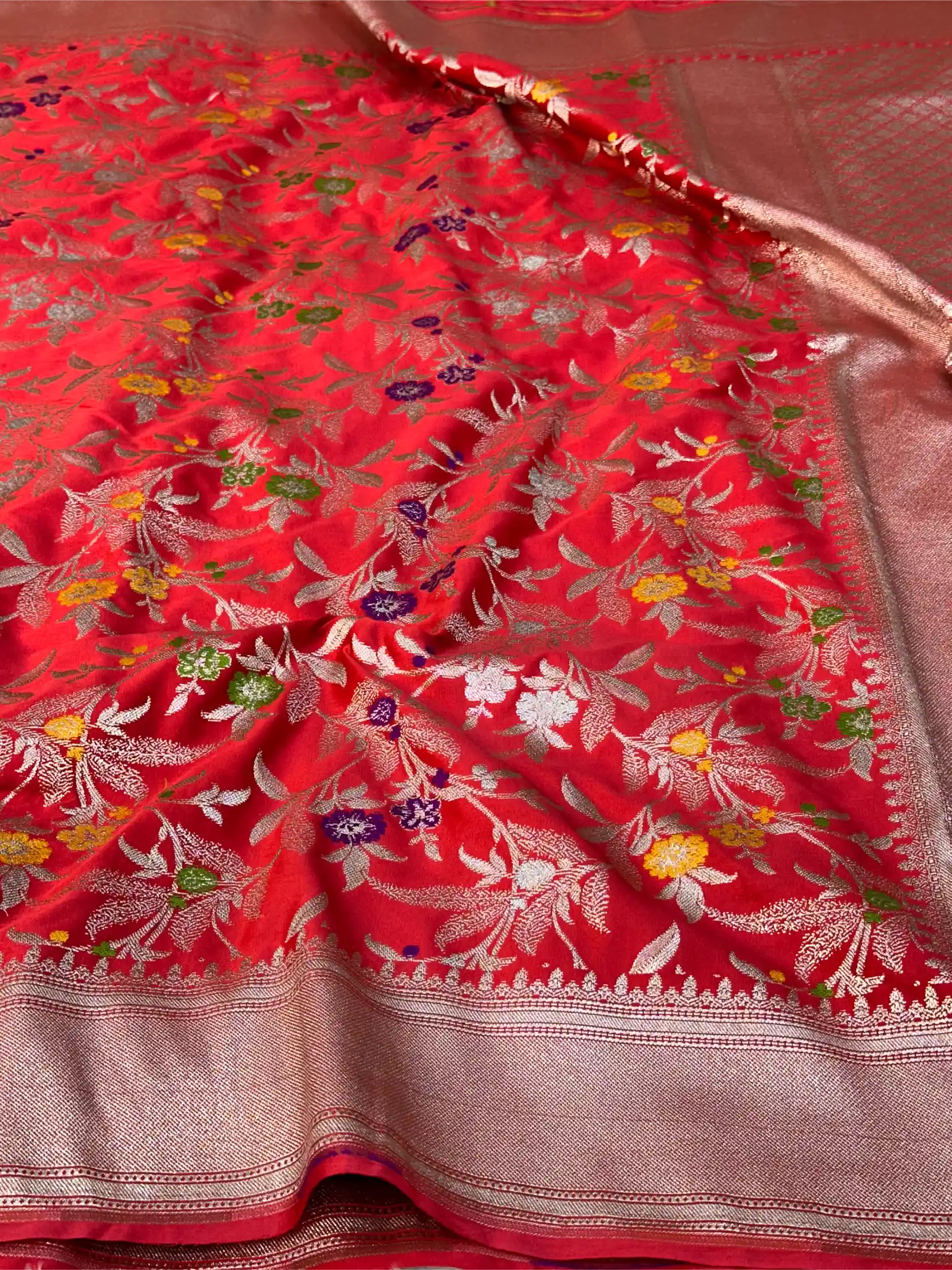 Bridal Red Mashru Katan Silk Meenakari Intricate Weave Banarasi Saree