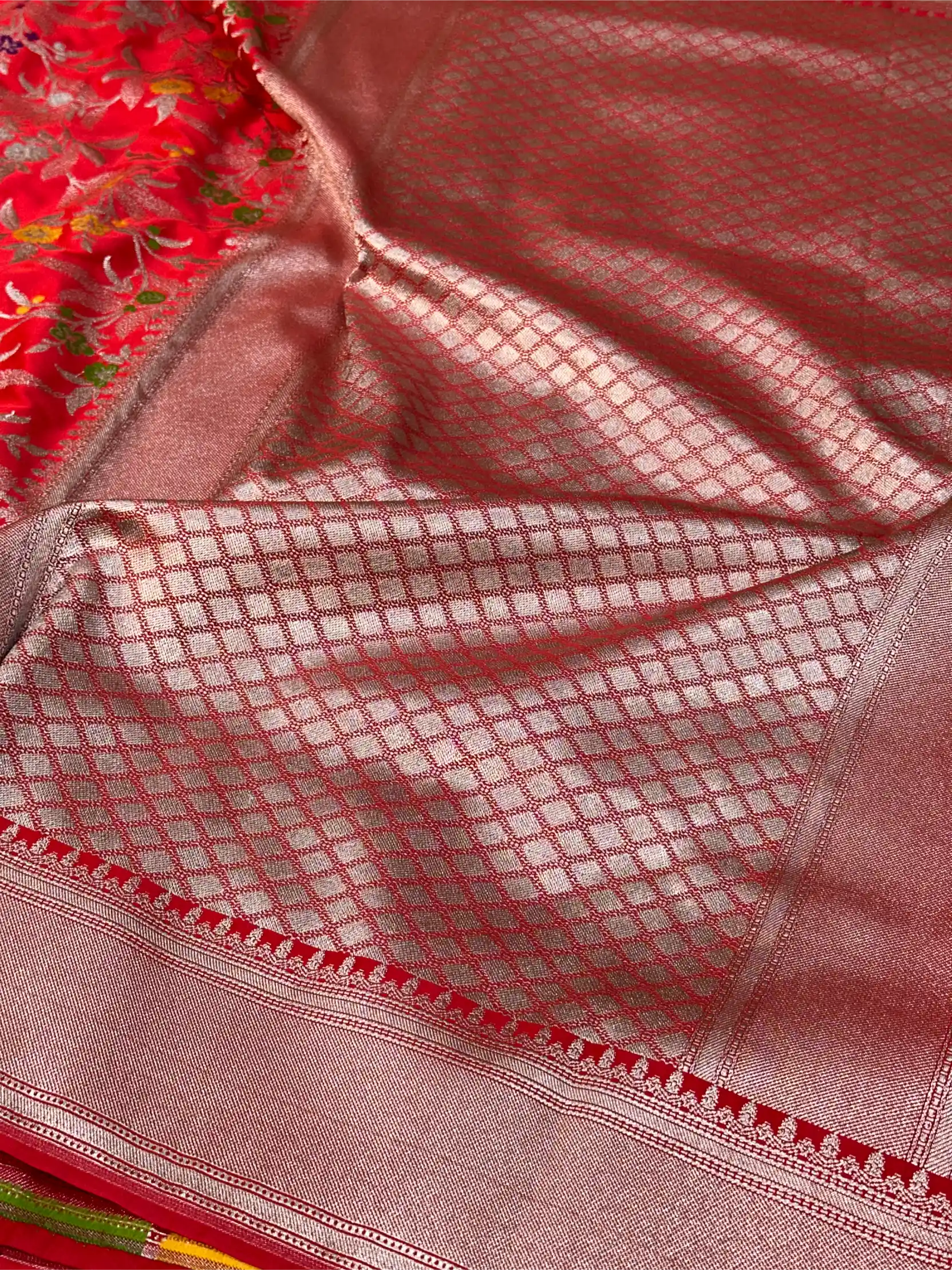 Bridal Red Mashru Katan Silk Meenakari Intricate Weave Banarasi Saree
