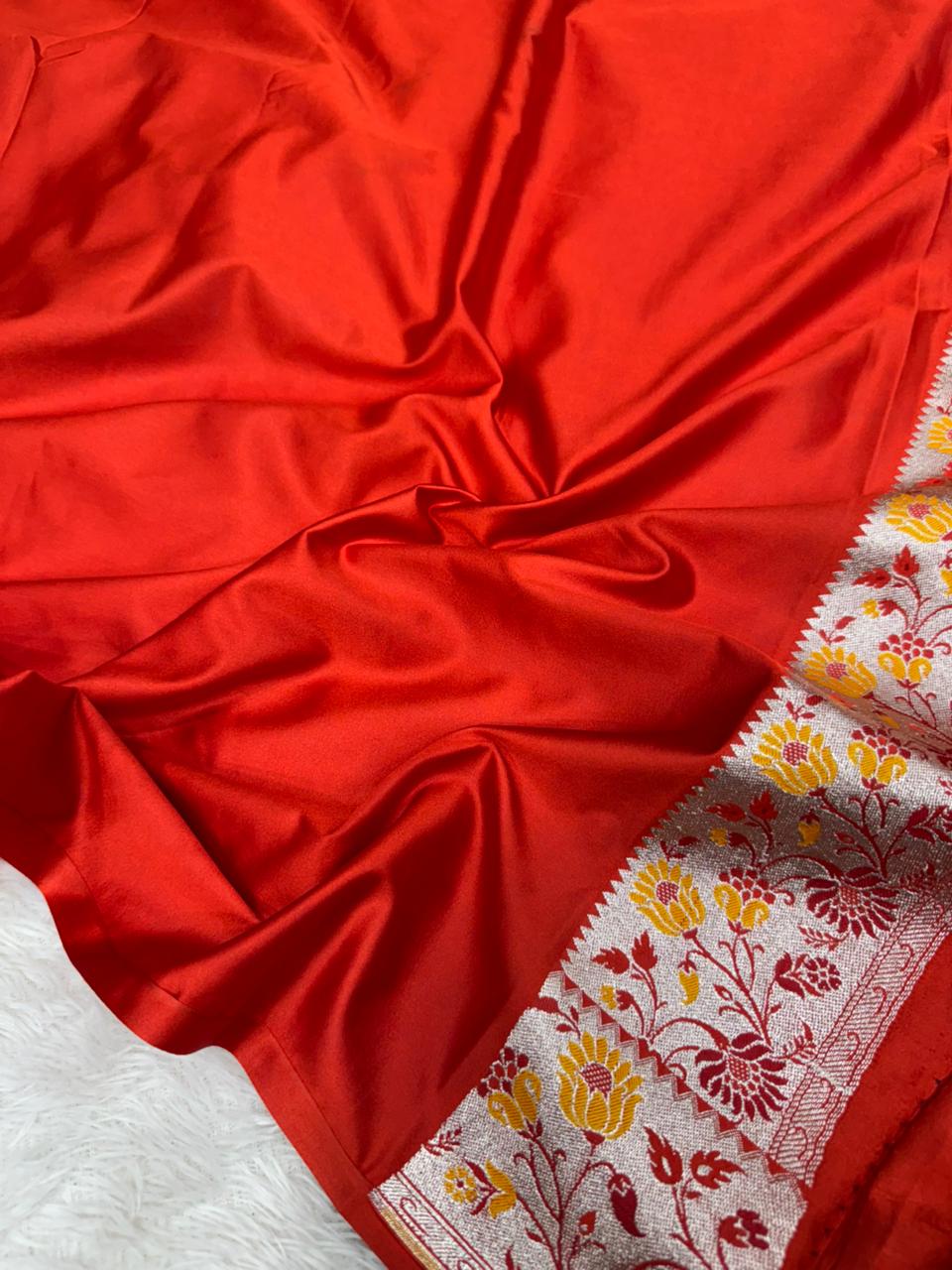 Bridal Red Mashru Katan Silk Paithani Banarasi Saree