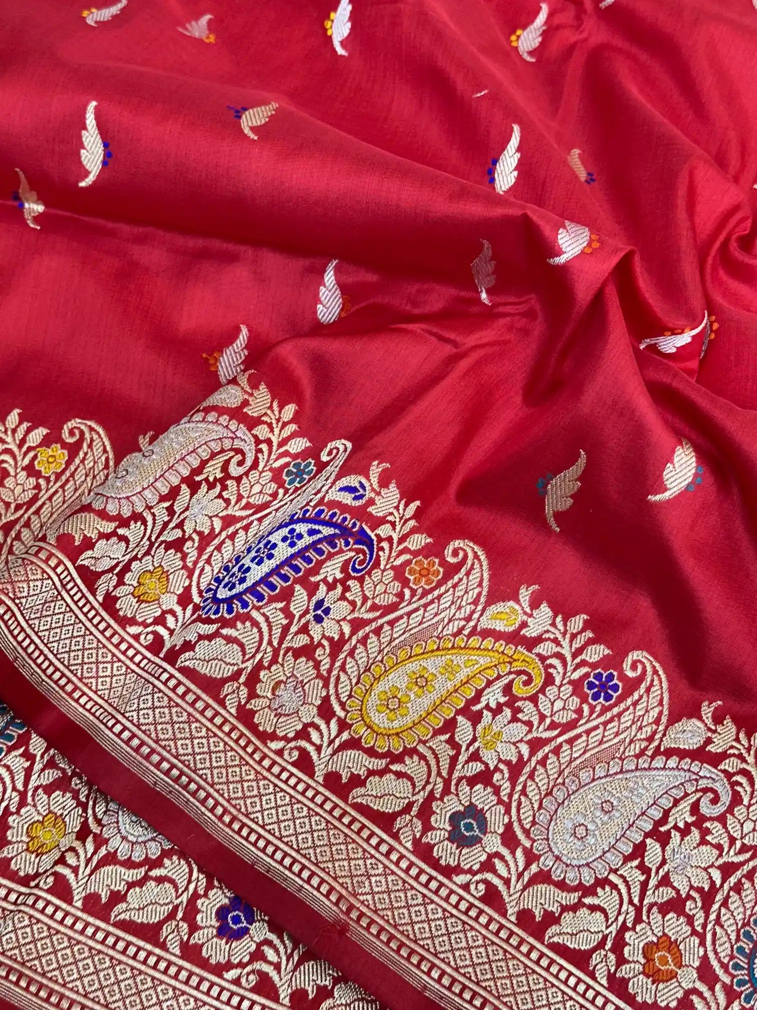 Bridal Red Pure Katan Silk Handwoven Banarasi Saree