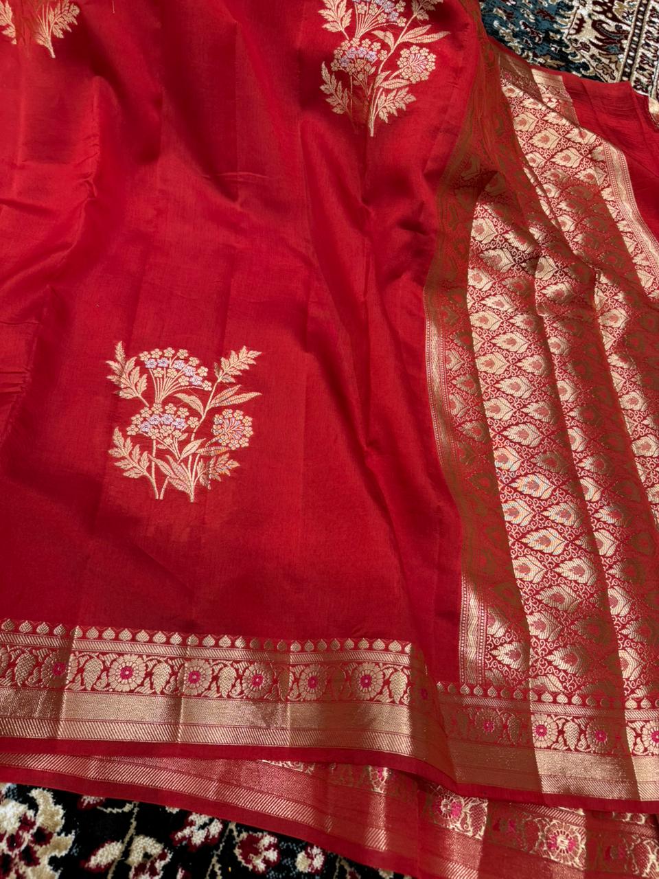 Bridal Red Pure Raw Mango Silk Heritage Banarasi Saree