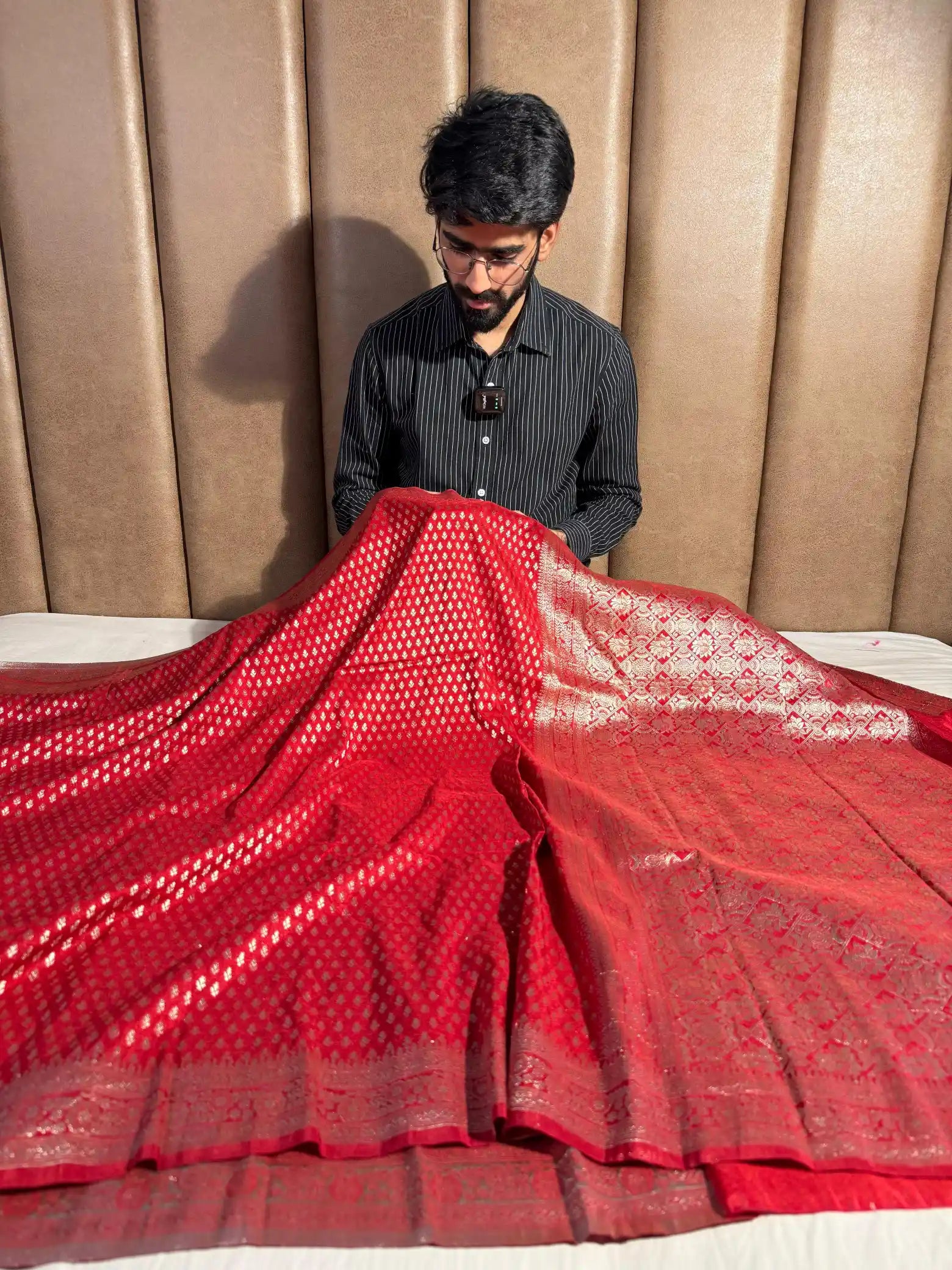 Bridal Red Softsilk Opera Buti Design Banarasi Saree