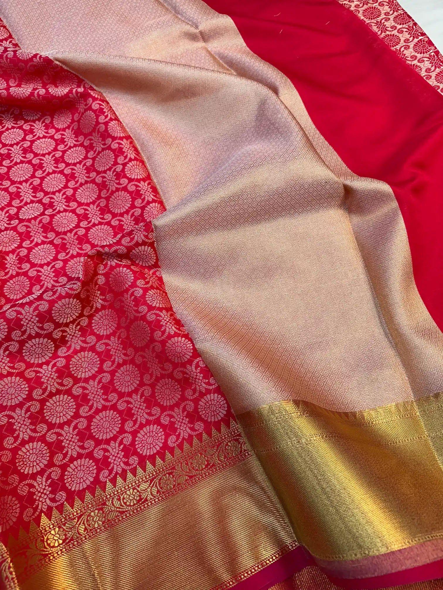 Bridal Red Subtle embossed soft tissue silk Banarasi Saree