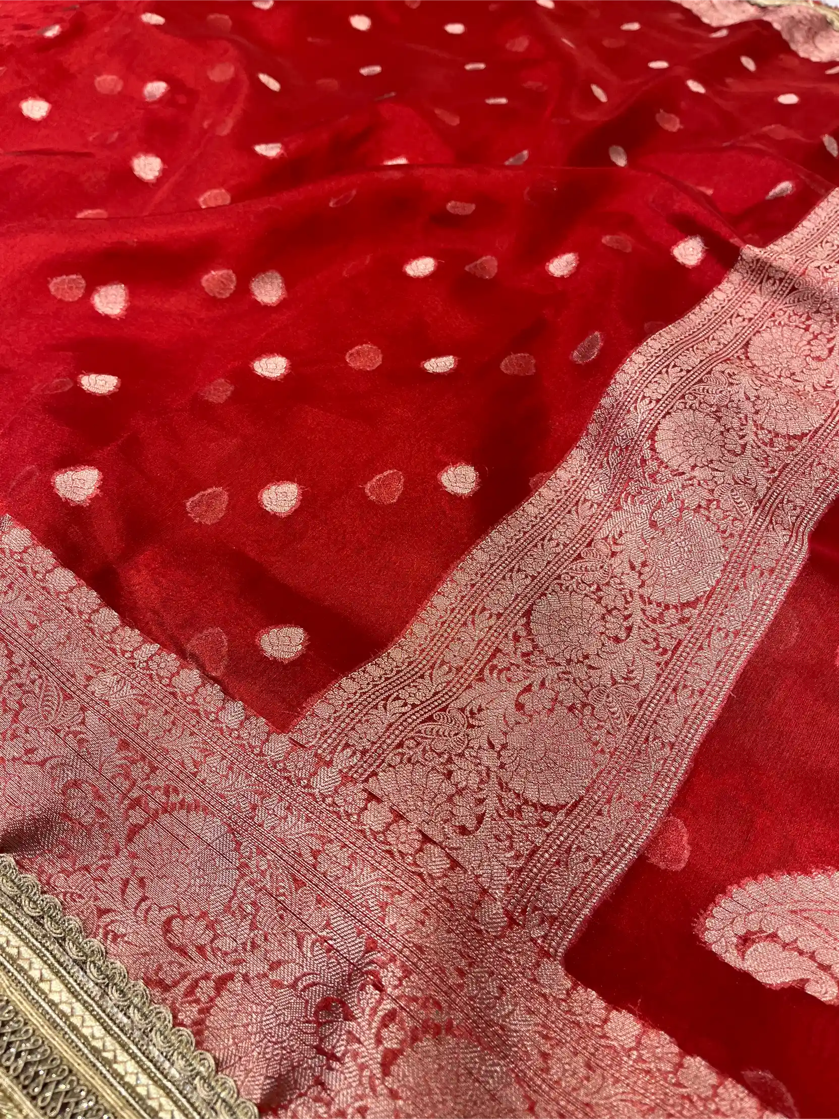 Bridal Red Tissue Silk Designer Lace Attached Banarasi Saree