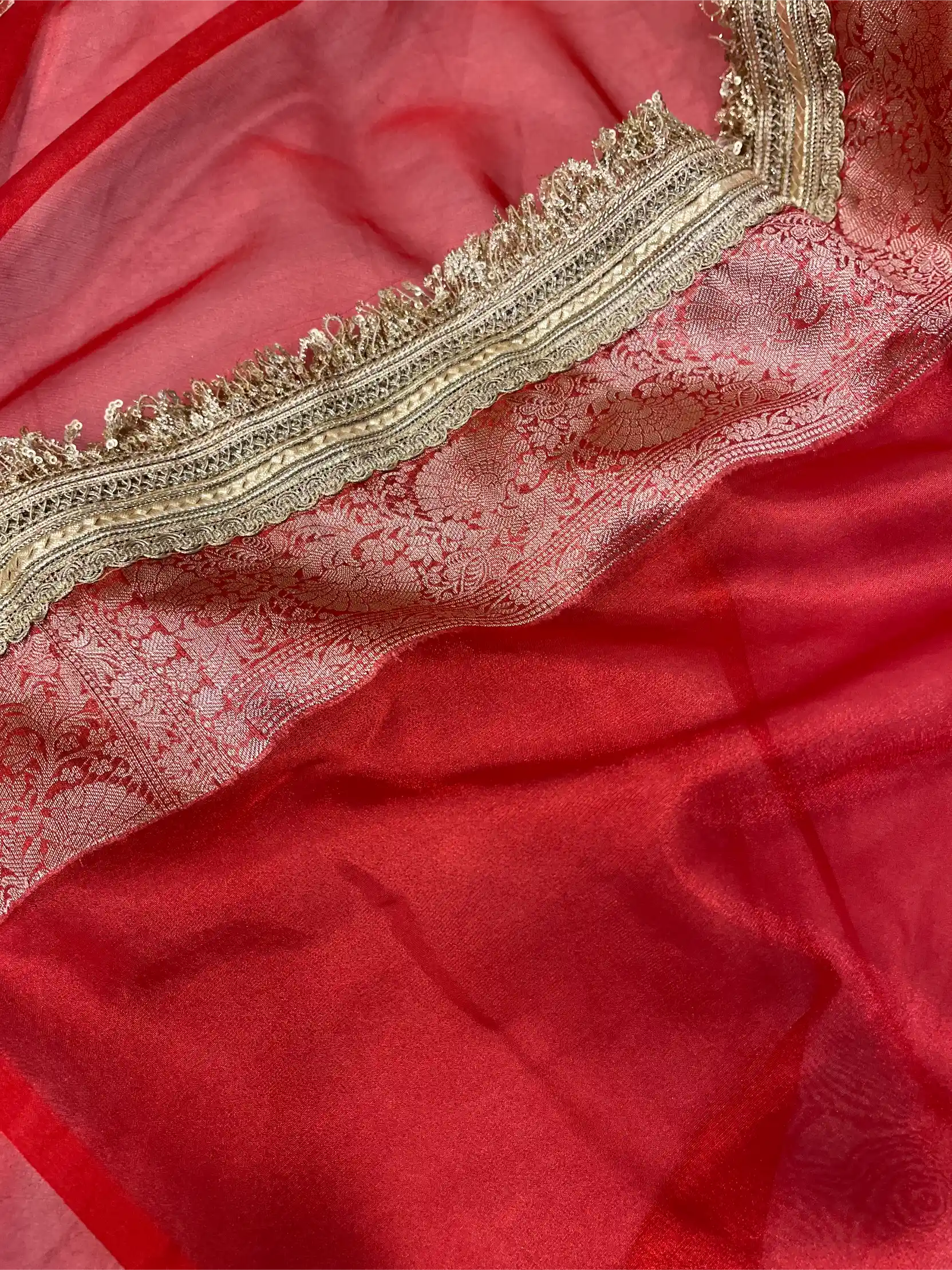 Bridal Red Tissue Silk Designer Lace Attached Banarasi Saree