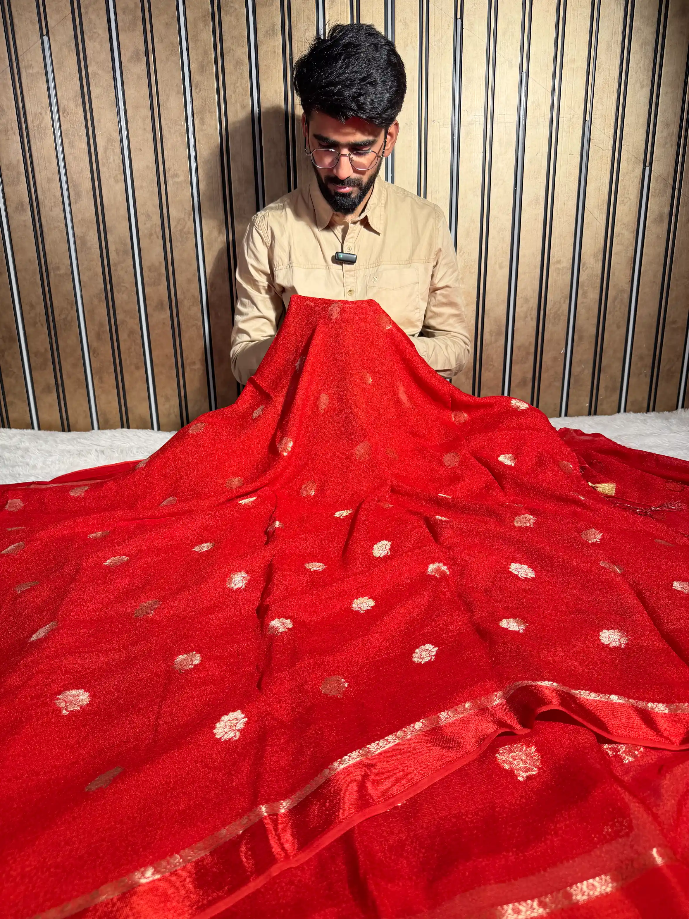 Bridal Red Viscose Georgette Silk Traditional Buta Banarasi Saree