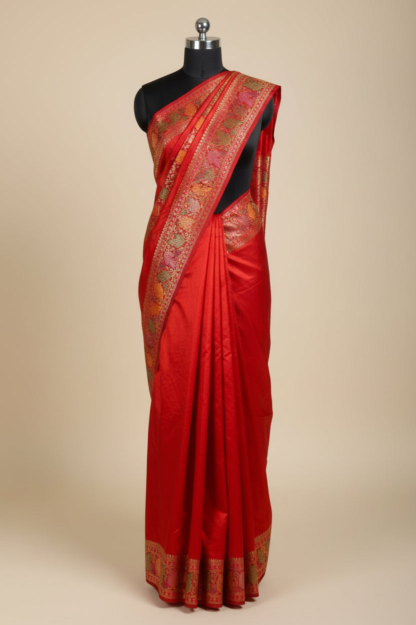 Bridal Red Warm Silk Tilfi Meena Banarasi saree