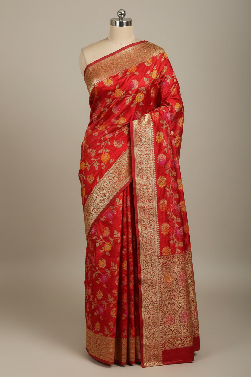 Bridal Red Warm Silk Tilfi Meenakari Banarasi Saree