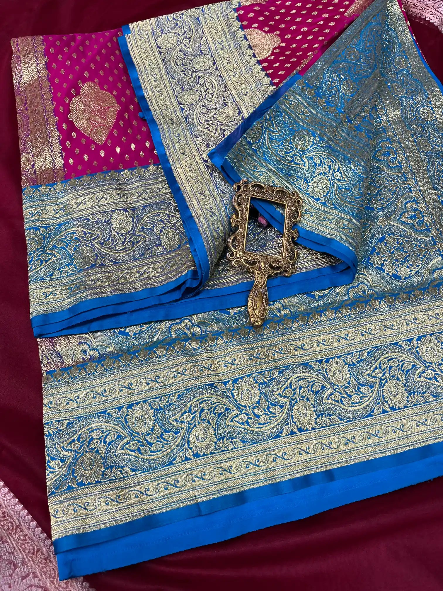 Bridal Rani Pink Contrast Satin Silk Premium Buta Banarasi Saree