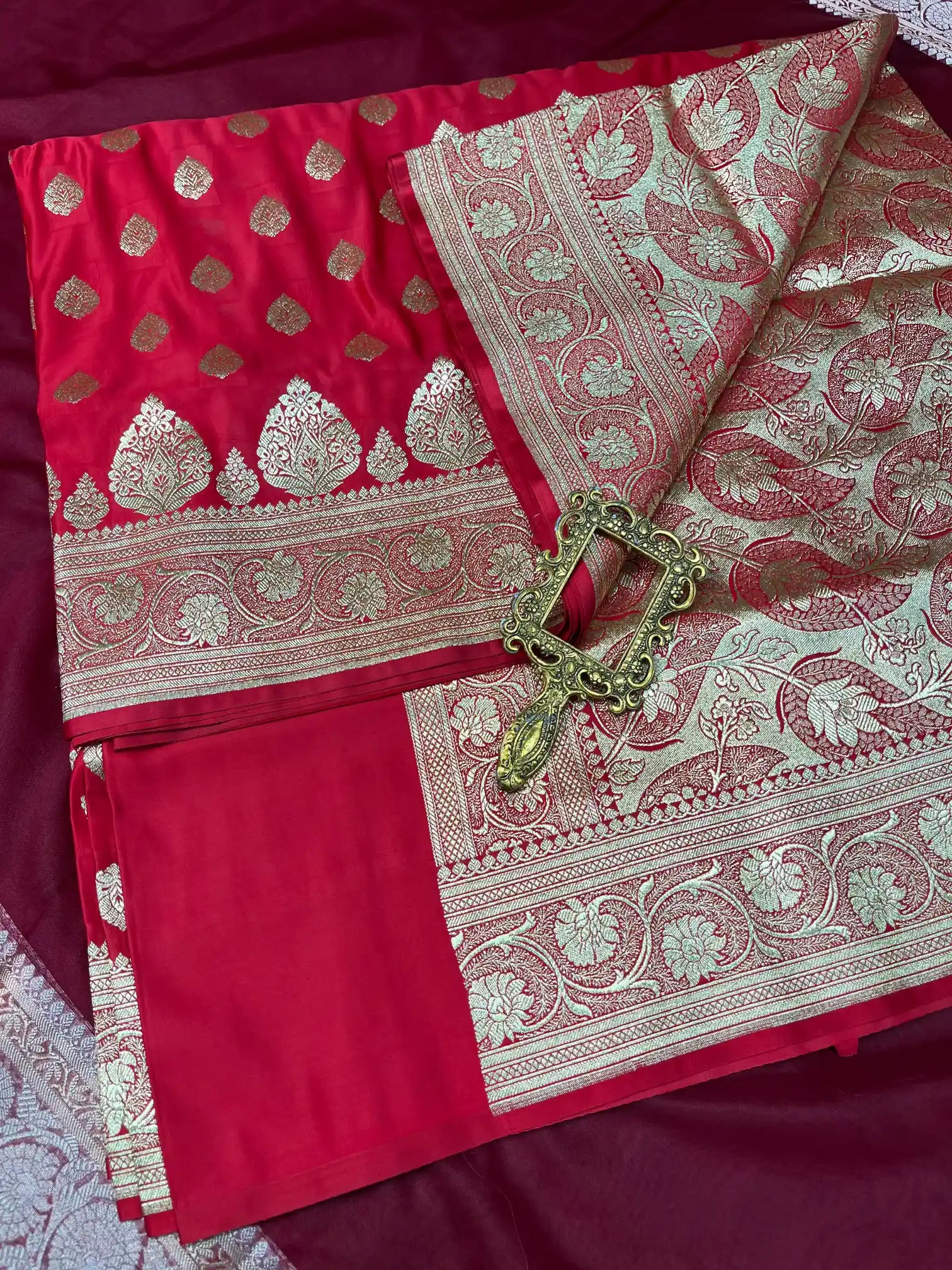 Bridal Red Satin Silk Premium Buta Banarasi Saree