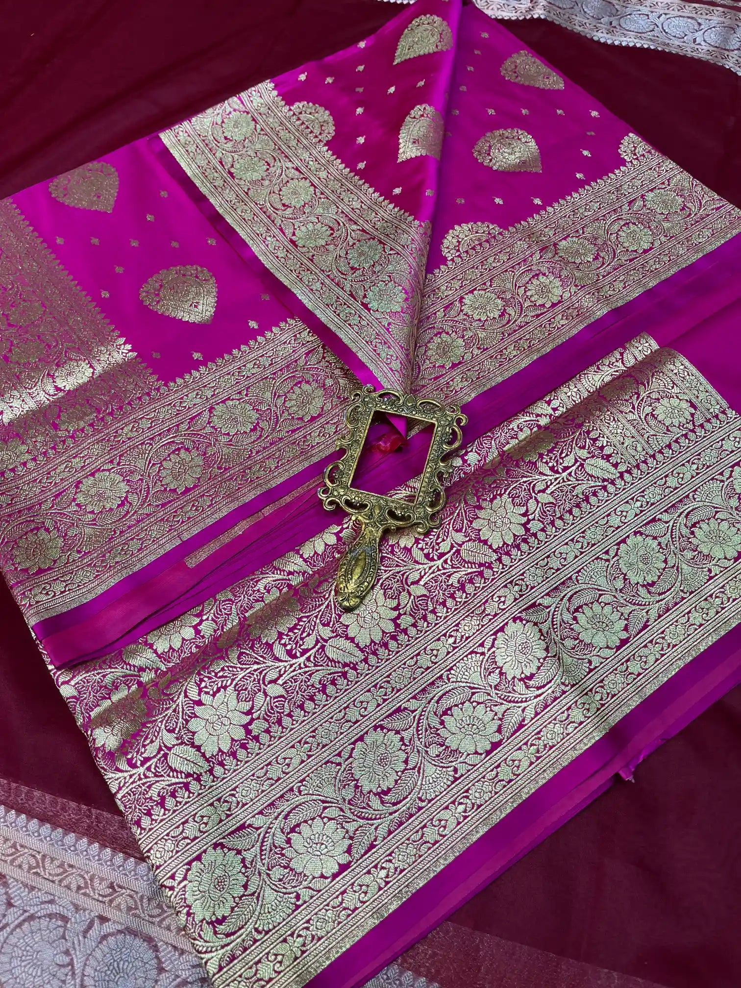 Bridal Rani Pink Satin Silk Premium Buta Banarasi Saree