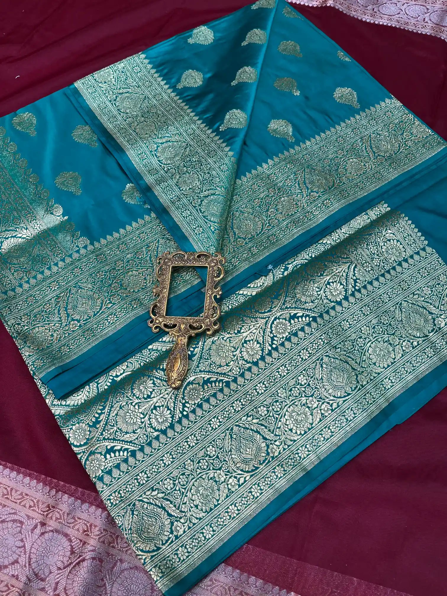 Bridal Persian Blue Satin Silk Premium Buta Banarasi Saree