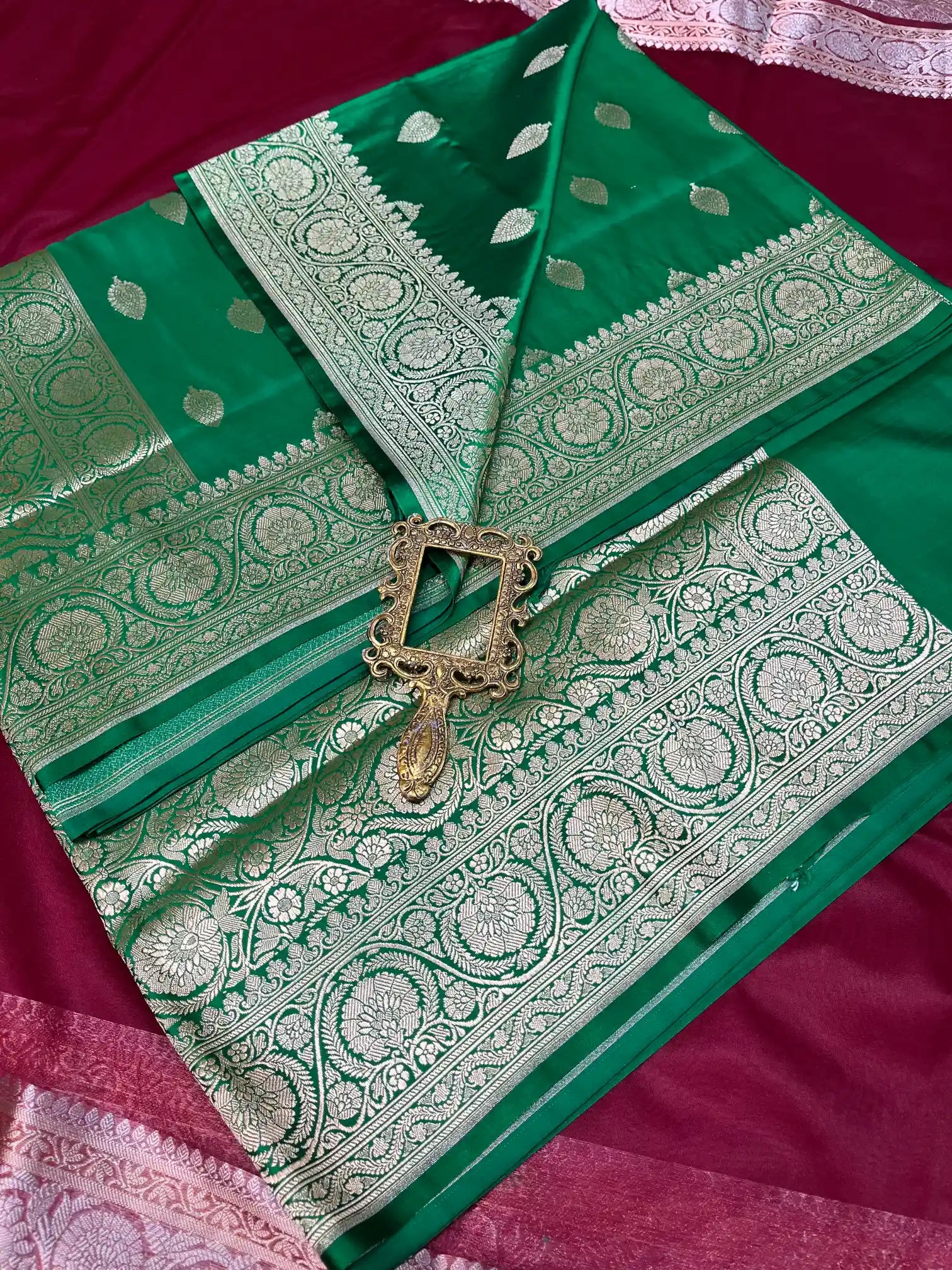 Bridal Green Satin Silk Premium Buta Banarasi Saree