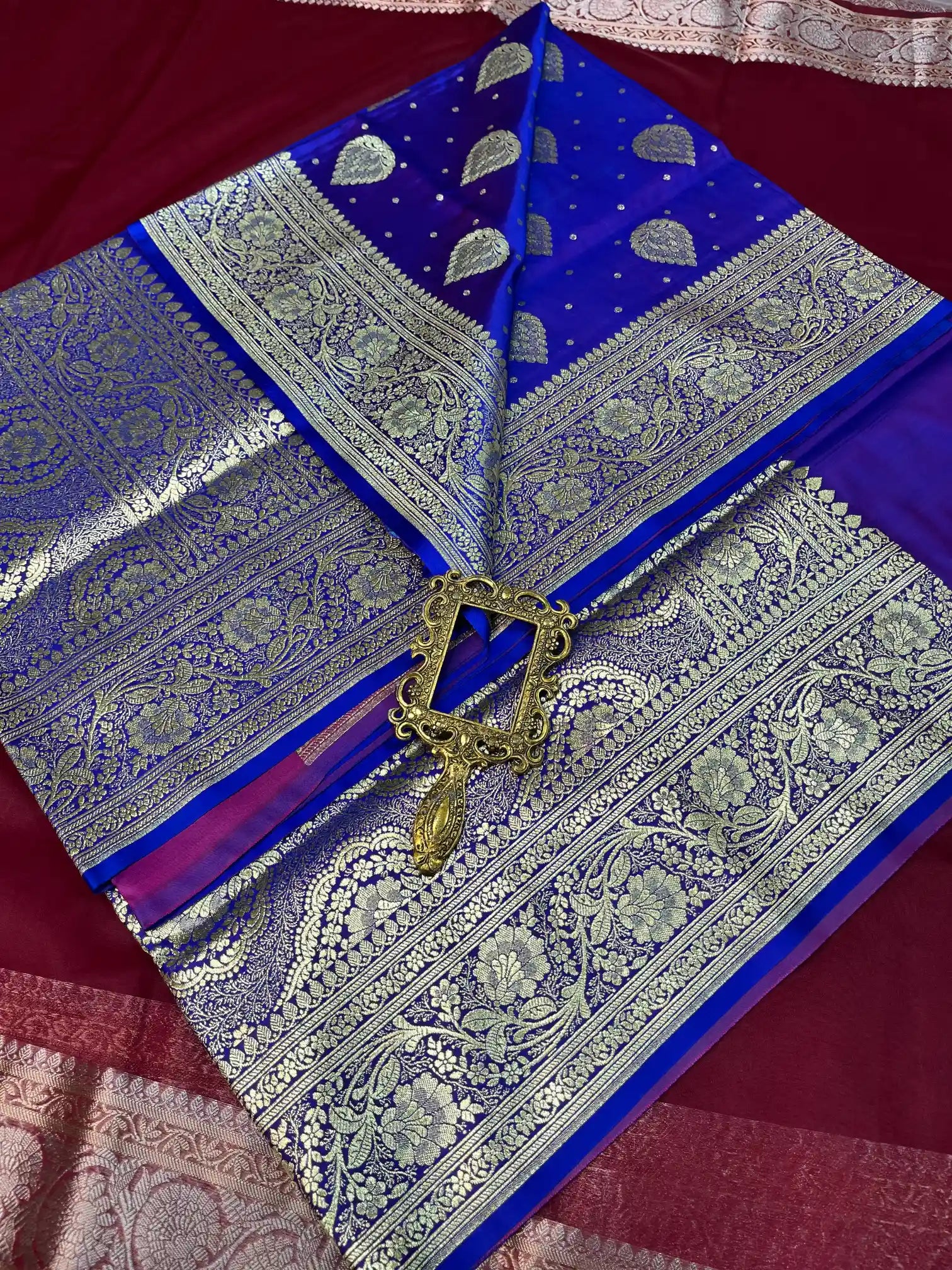 Bridal Royal Blue Satin Silk Premium Buta Banarasi Saree