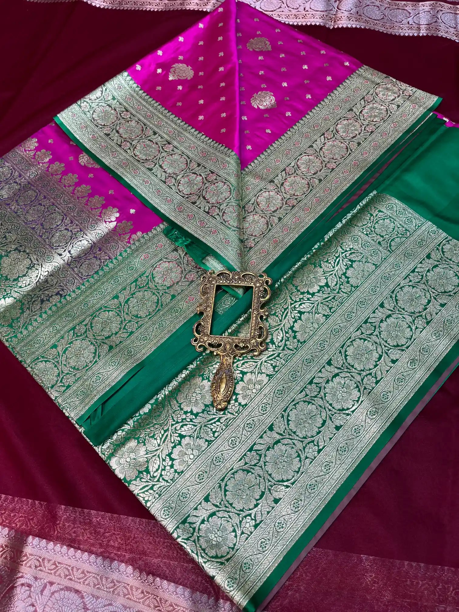 Bridal Red Voilet Contrast Satin Silk Premium Buta Banarasi Saree