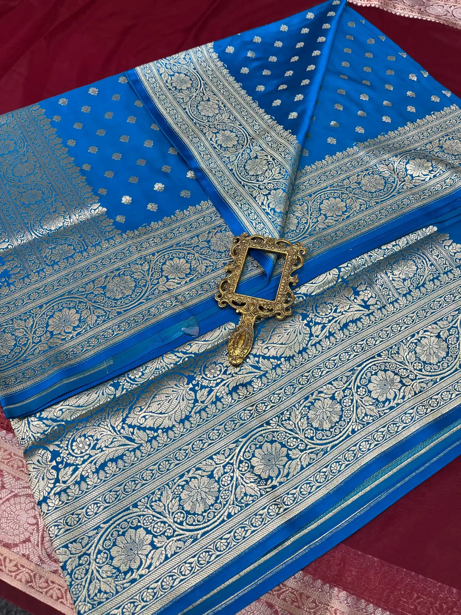 Bridal Royal Blue Satin Silk Premium Buti Banarasi Saree