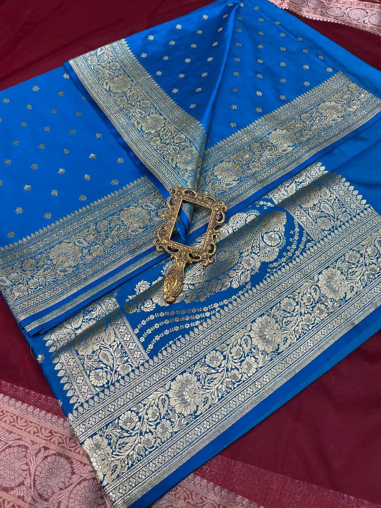 Bridal Royal Blue Satin Silk Premium Buti Banarasi Saree
