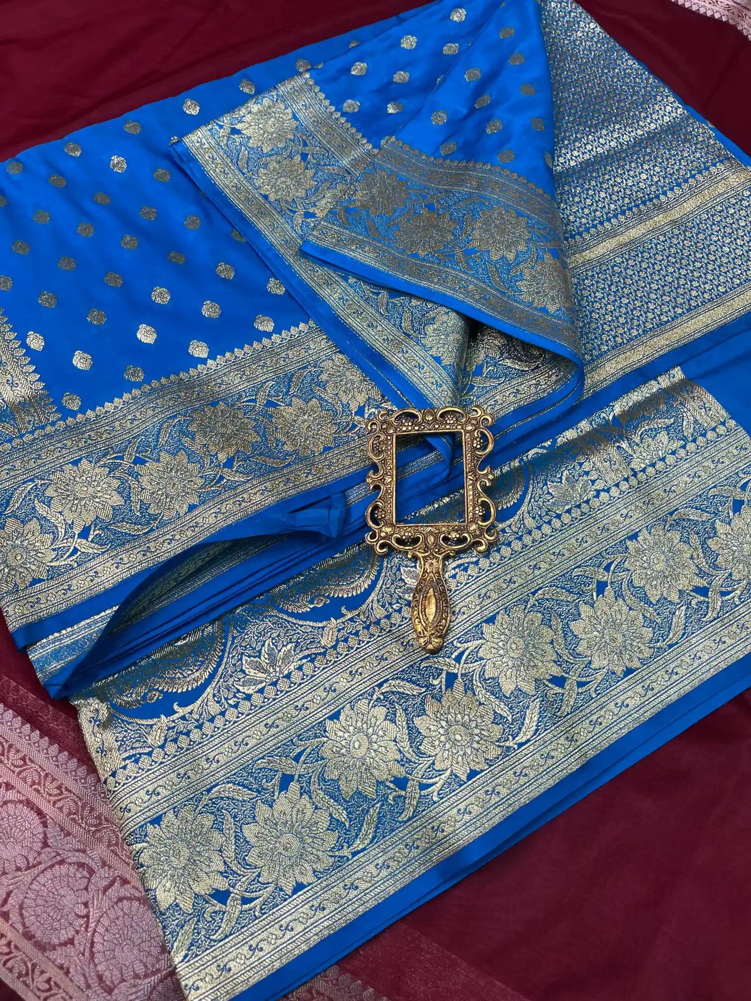 Bridal Blue Satin Silk Traditional Buti Banarasi Saree