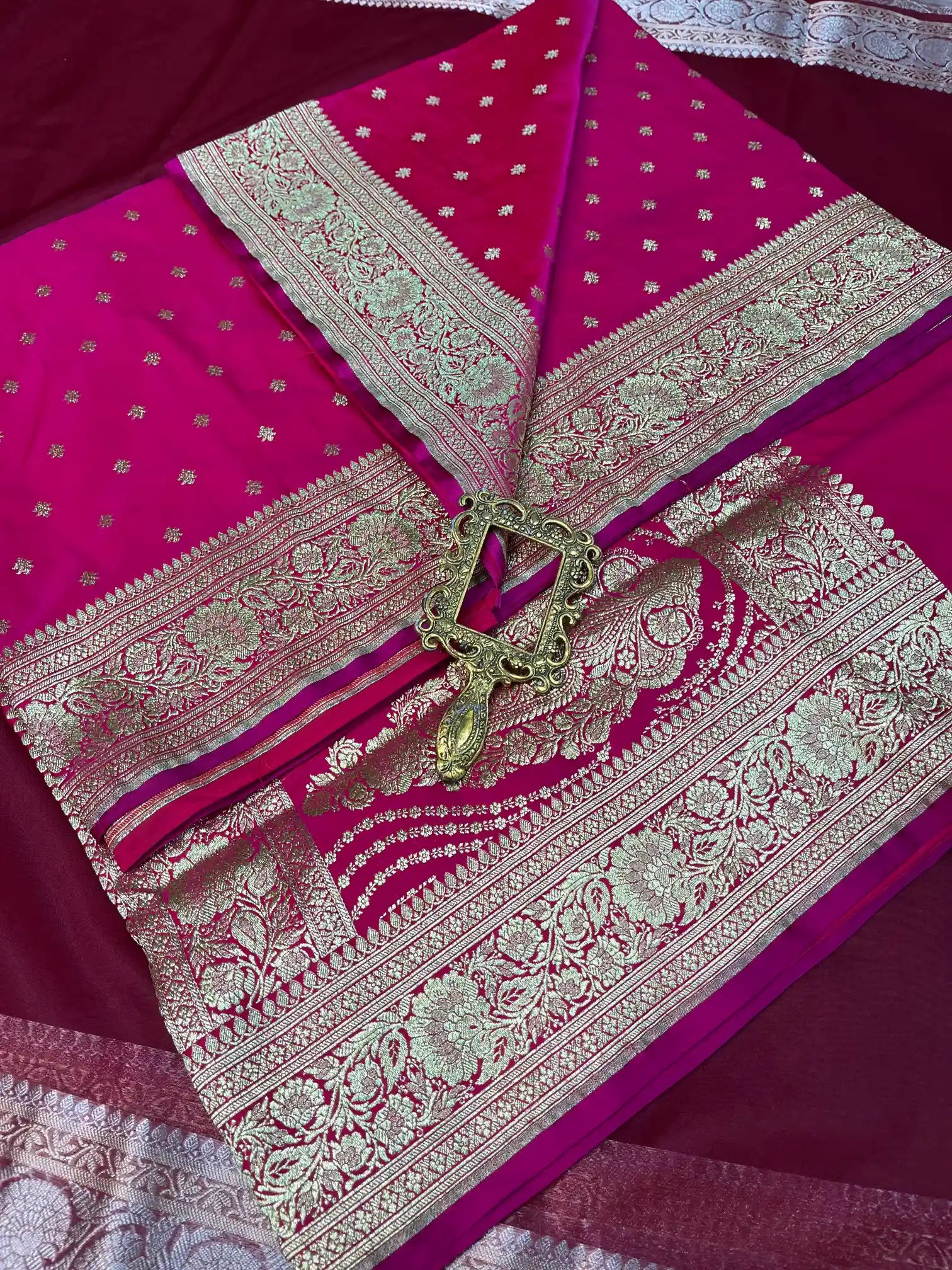 Bridal Rani Pink Satin Silk Premium Buti Banarasi Saree
