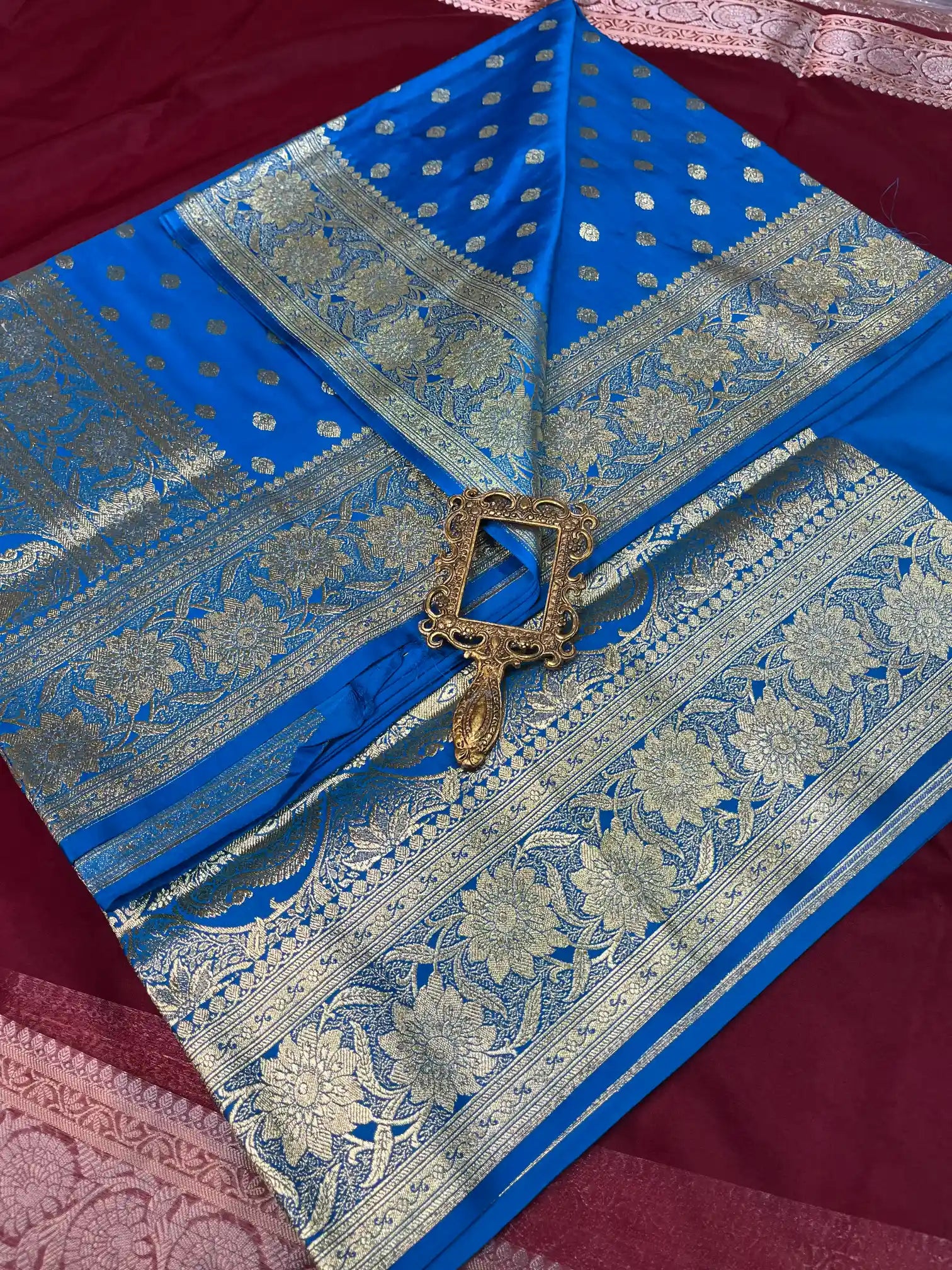 Bridal Blue Satin Silk Premium Buti Banarasi Saree