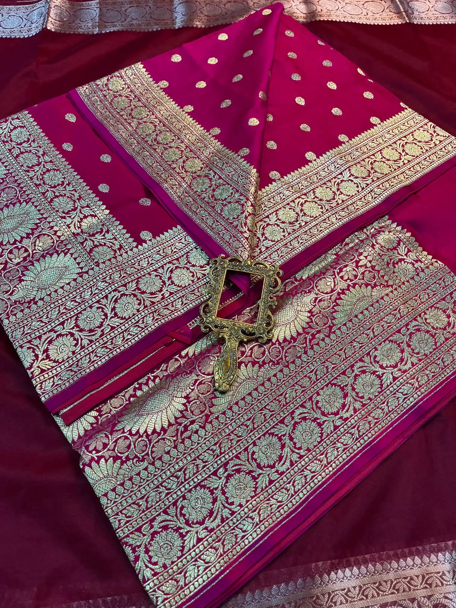 Bridal Rani Pink Satin Silk Premium Buti Banarasi Saree