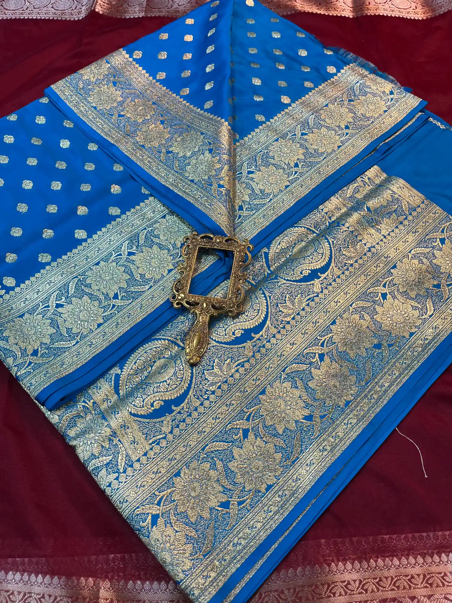 Bridal Blue Satin Silk Premium Buti Banarasi Saree