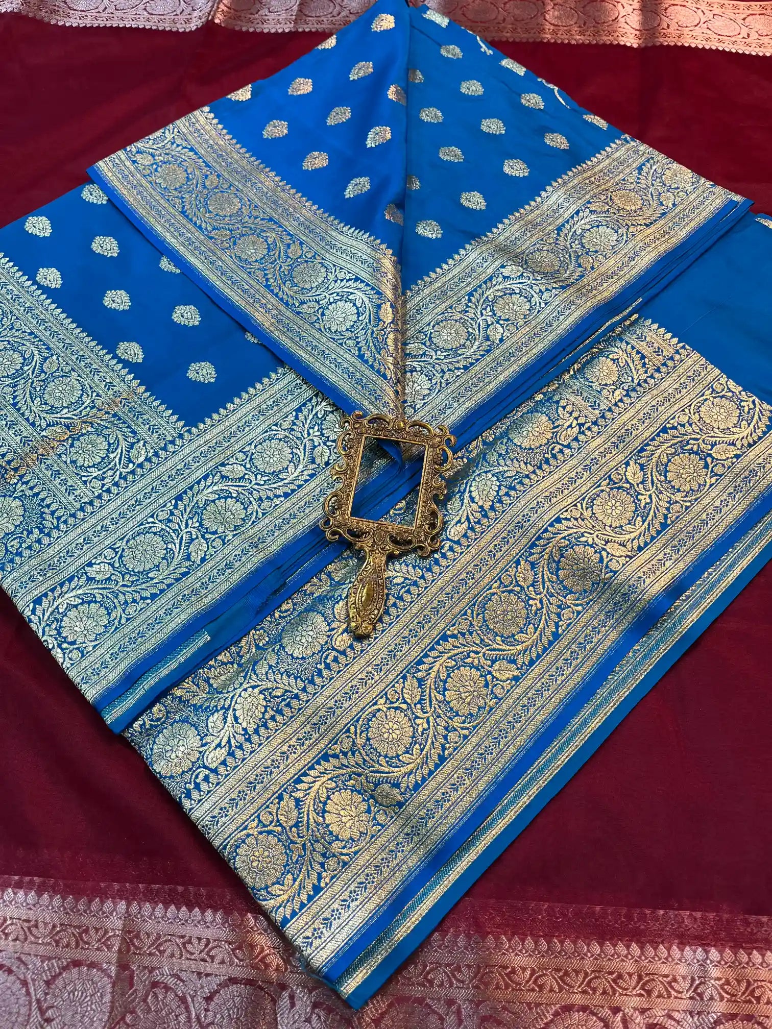 Bridal Blue Satin Silk Premium Buti Banarasi Saree