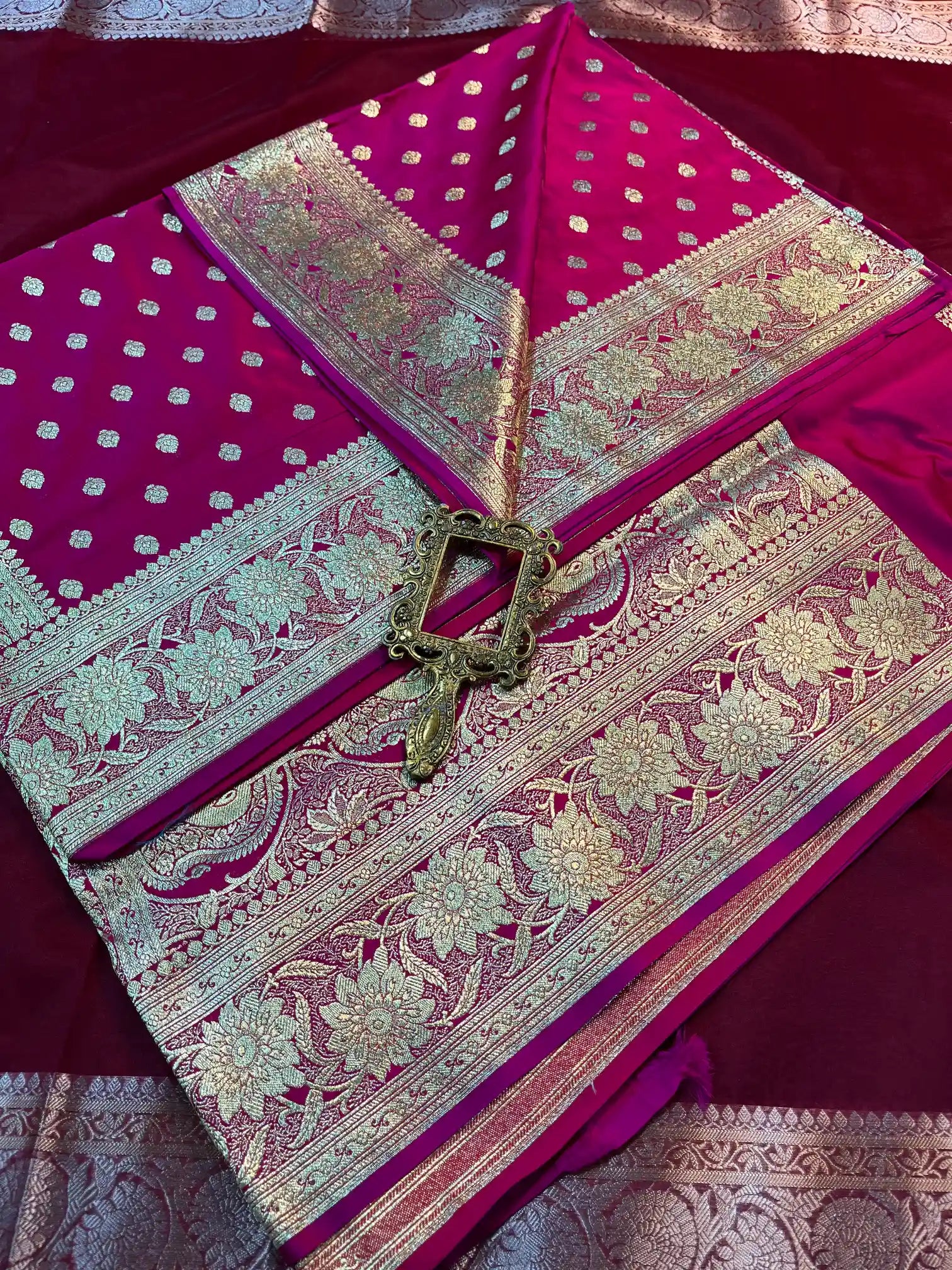 Bridal Rani Pink Satin Silk Premium Buti Banarasi Saree