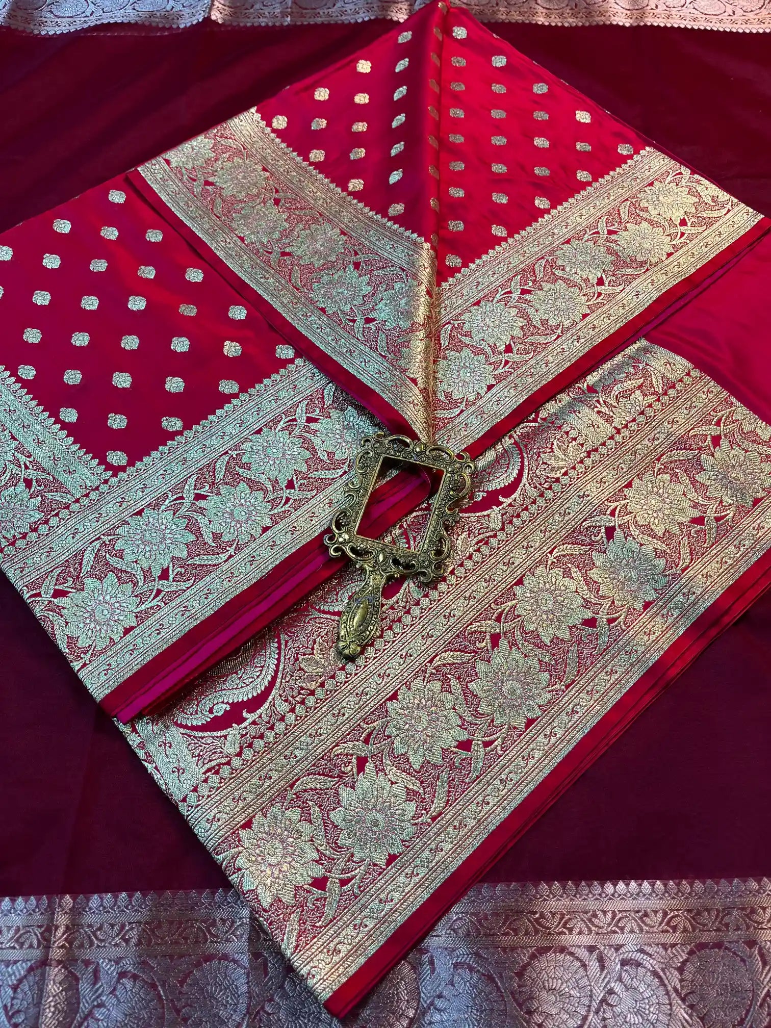 Bridal Red Satin Silk Premium Buti Banarasi Saree
