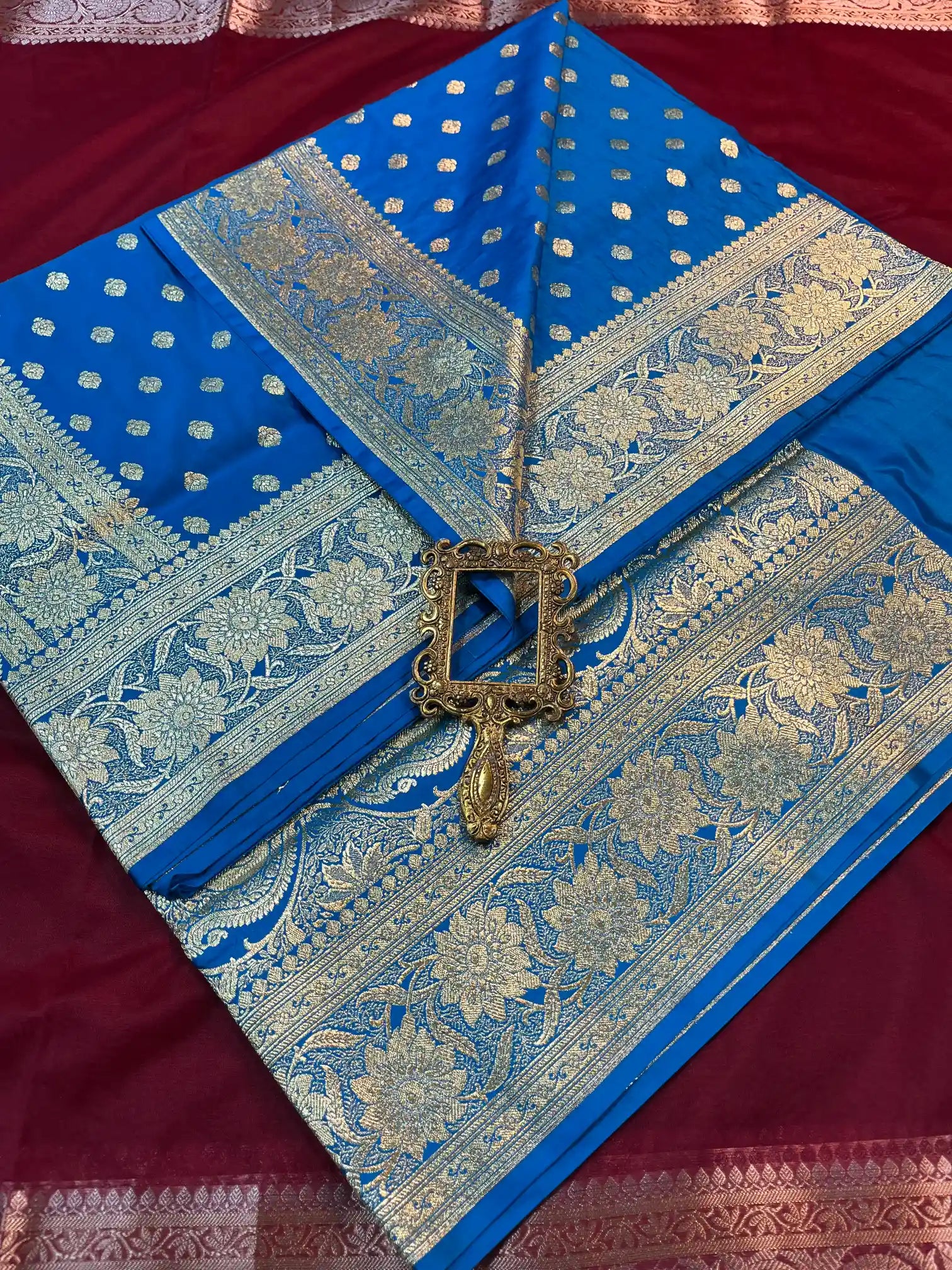 Bridal Blue Satin Silk Premium Buti Banarasi Saree