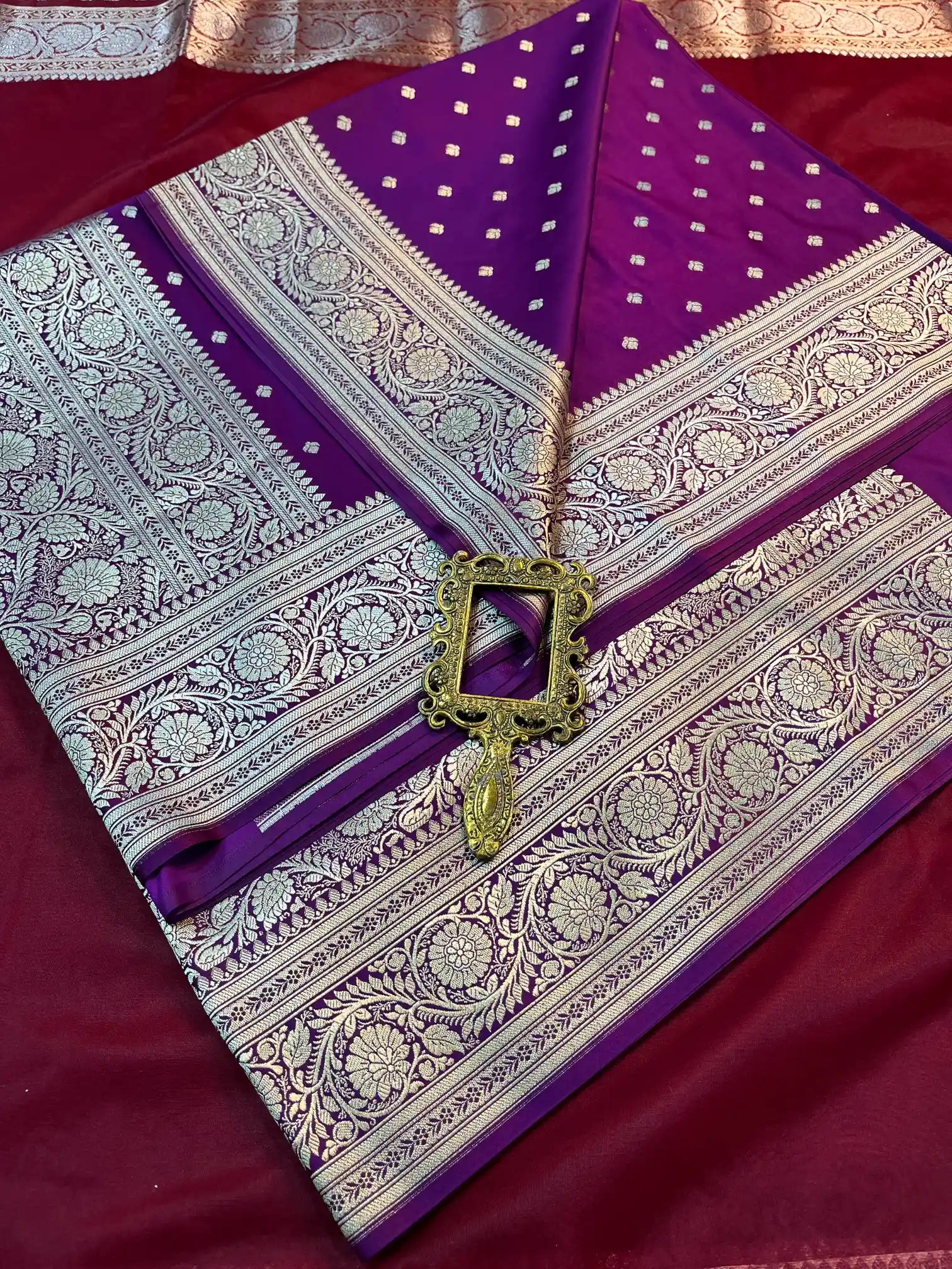 Bridal Bright Purple Satin Silk Premium Buti Banarasi Saree