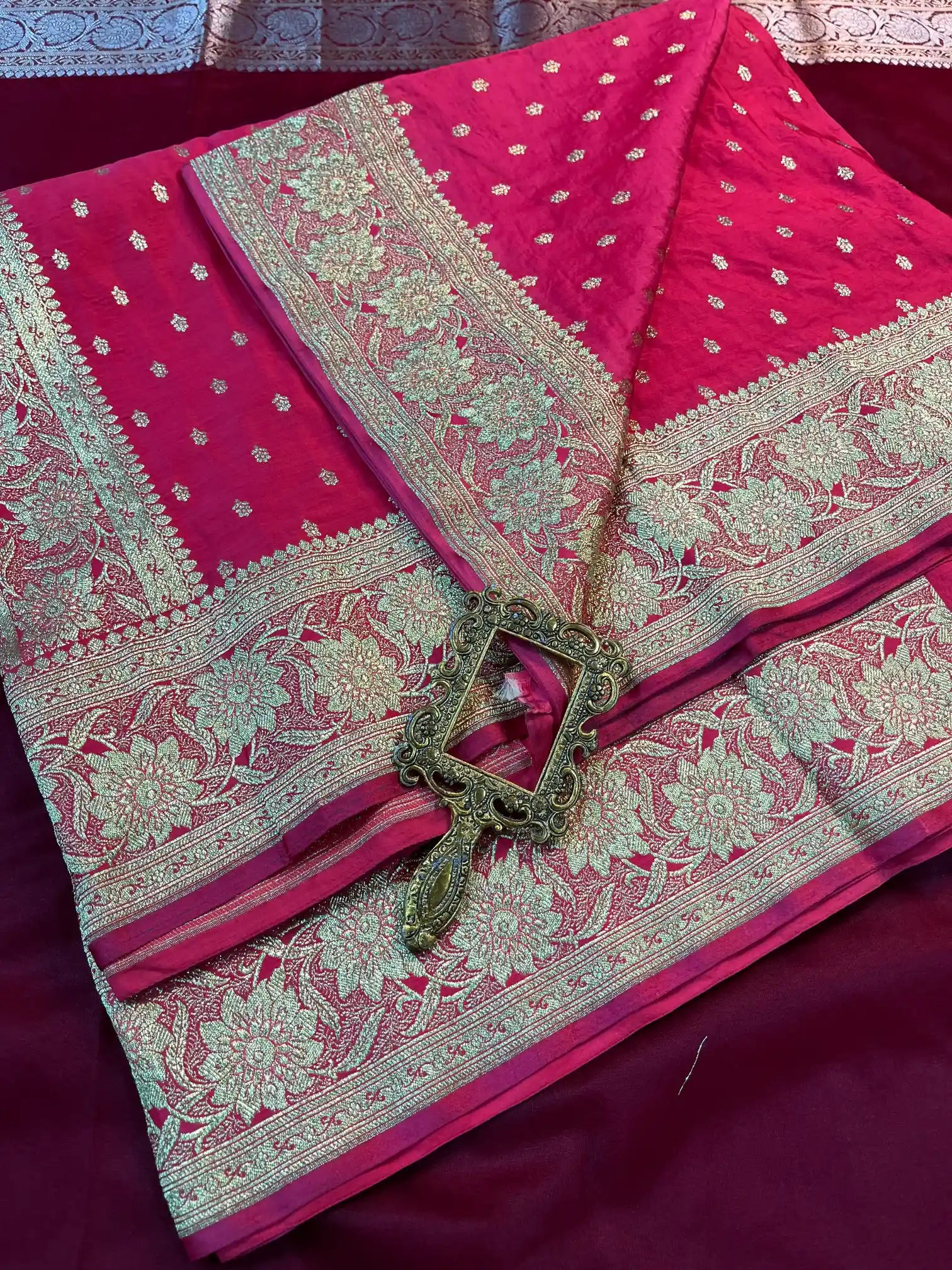 Bridal Rani Pink Satin Silk Premium Buti Banarasi Saree
