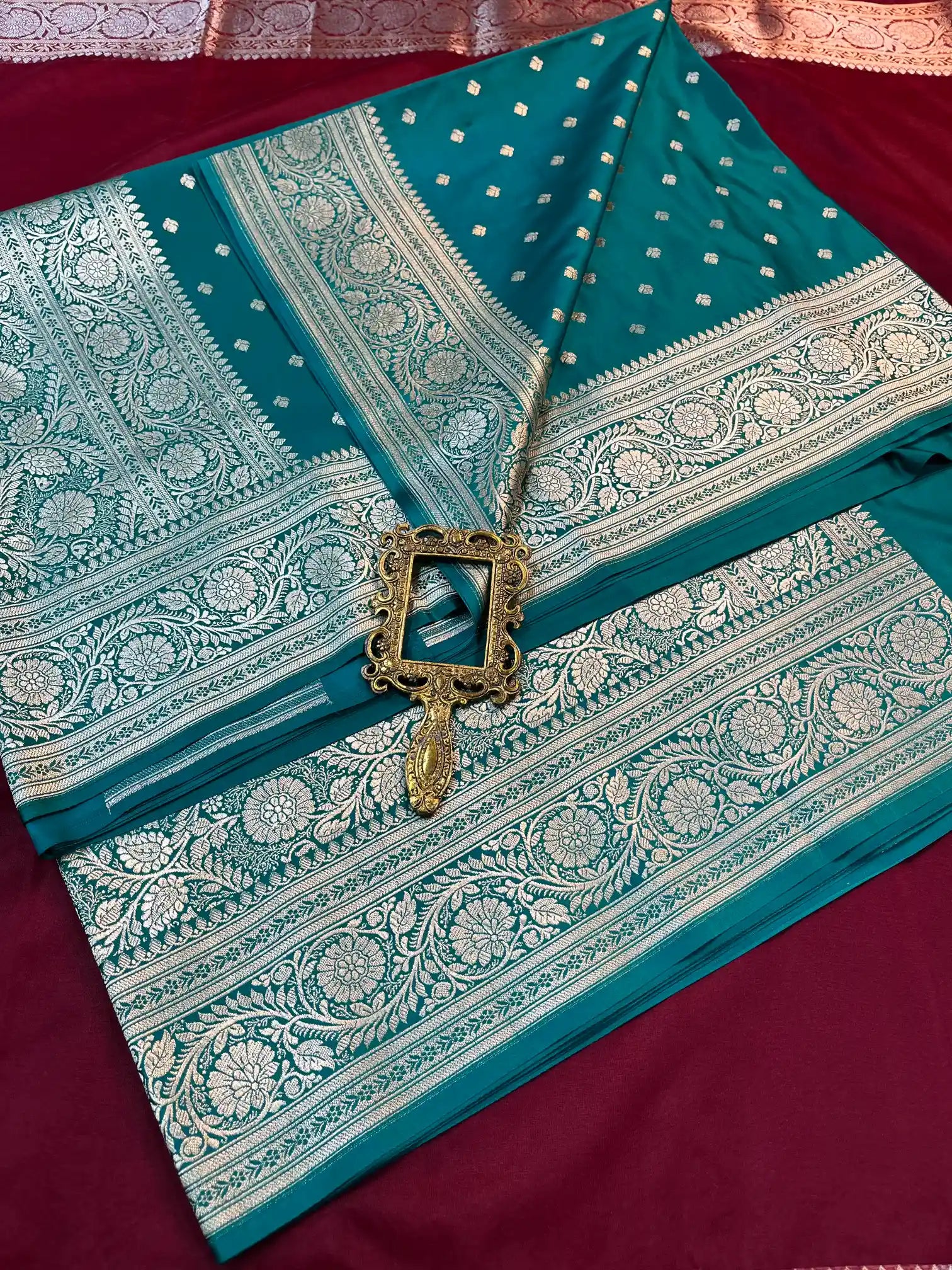 Bridal Teal Blue Satin Silk Premium Buti Banarasi Saree