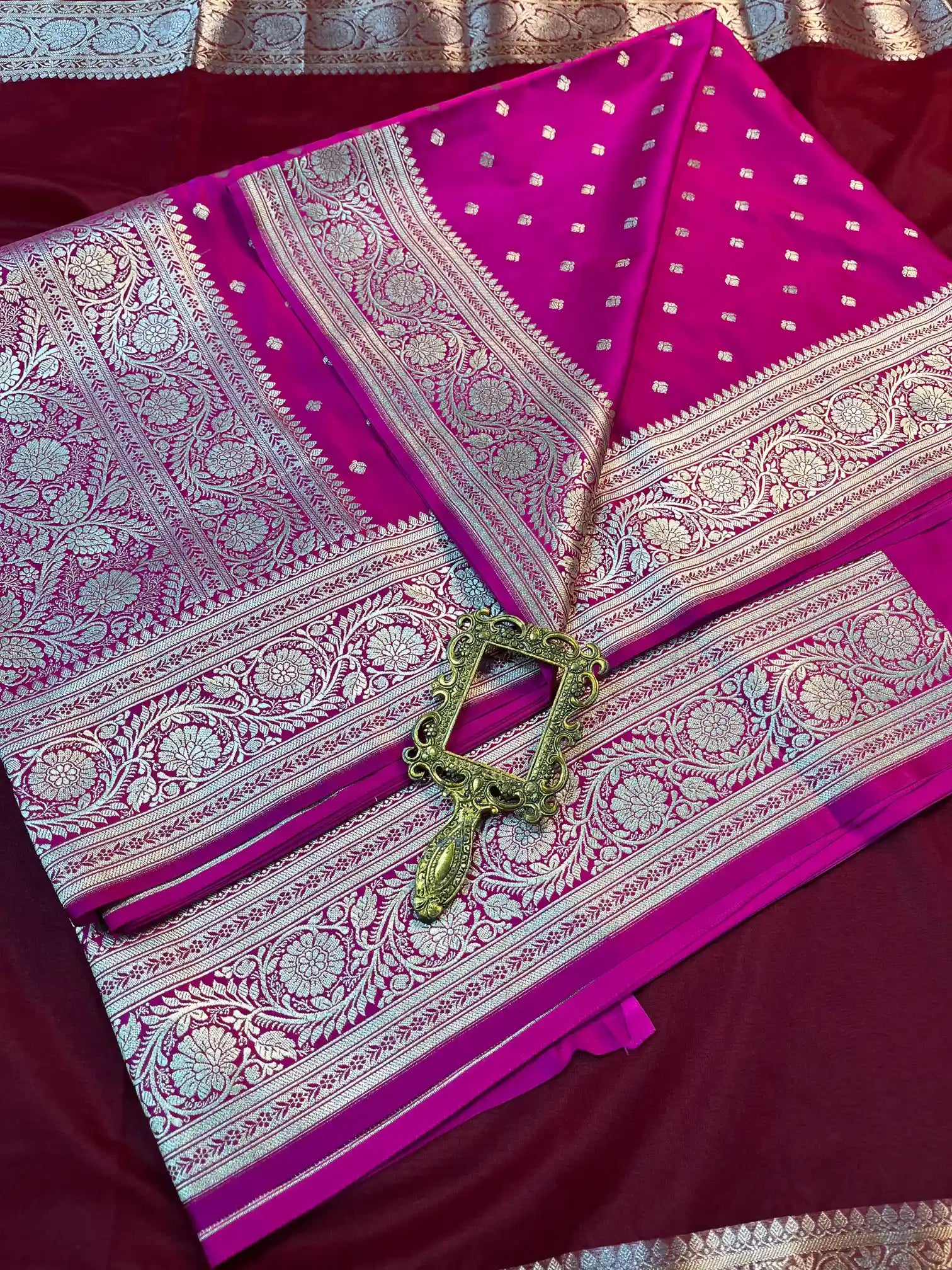 Bridal Pinkish Purple Satin Silk Premium Buti Banarasi Saree