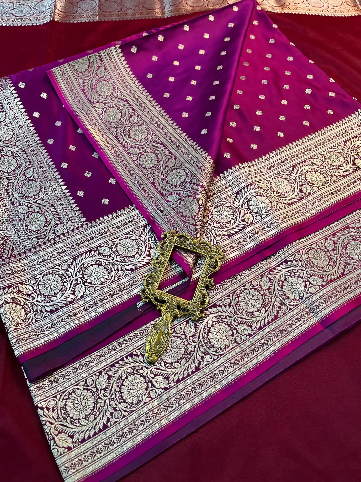 Bridal Bright Purple Satin Silk Premium Buti Banarasi Saree