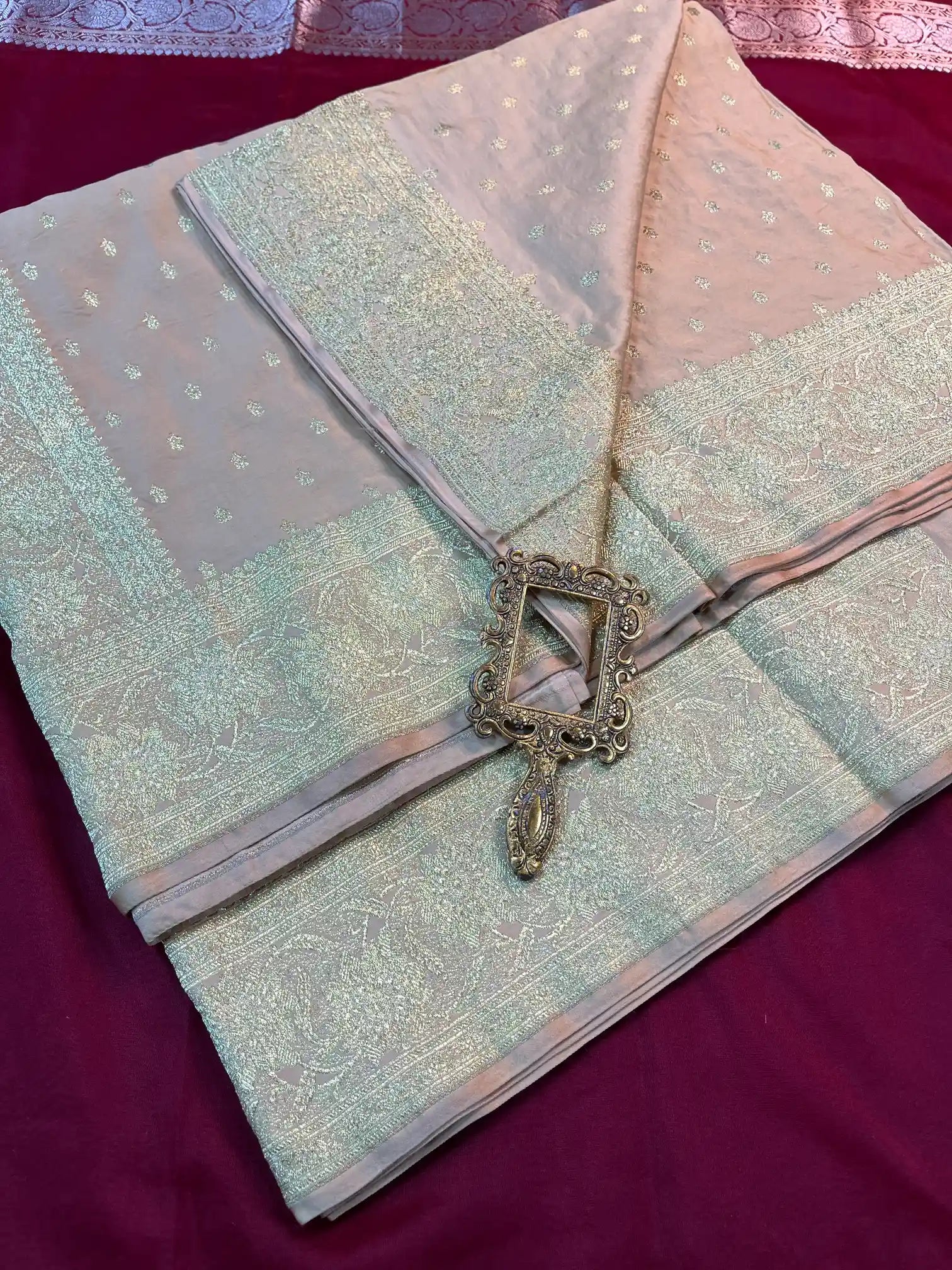 Bridal Pastel Peach Satin Silk Premium Buti Banarasi Saree