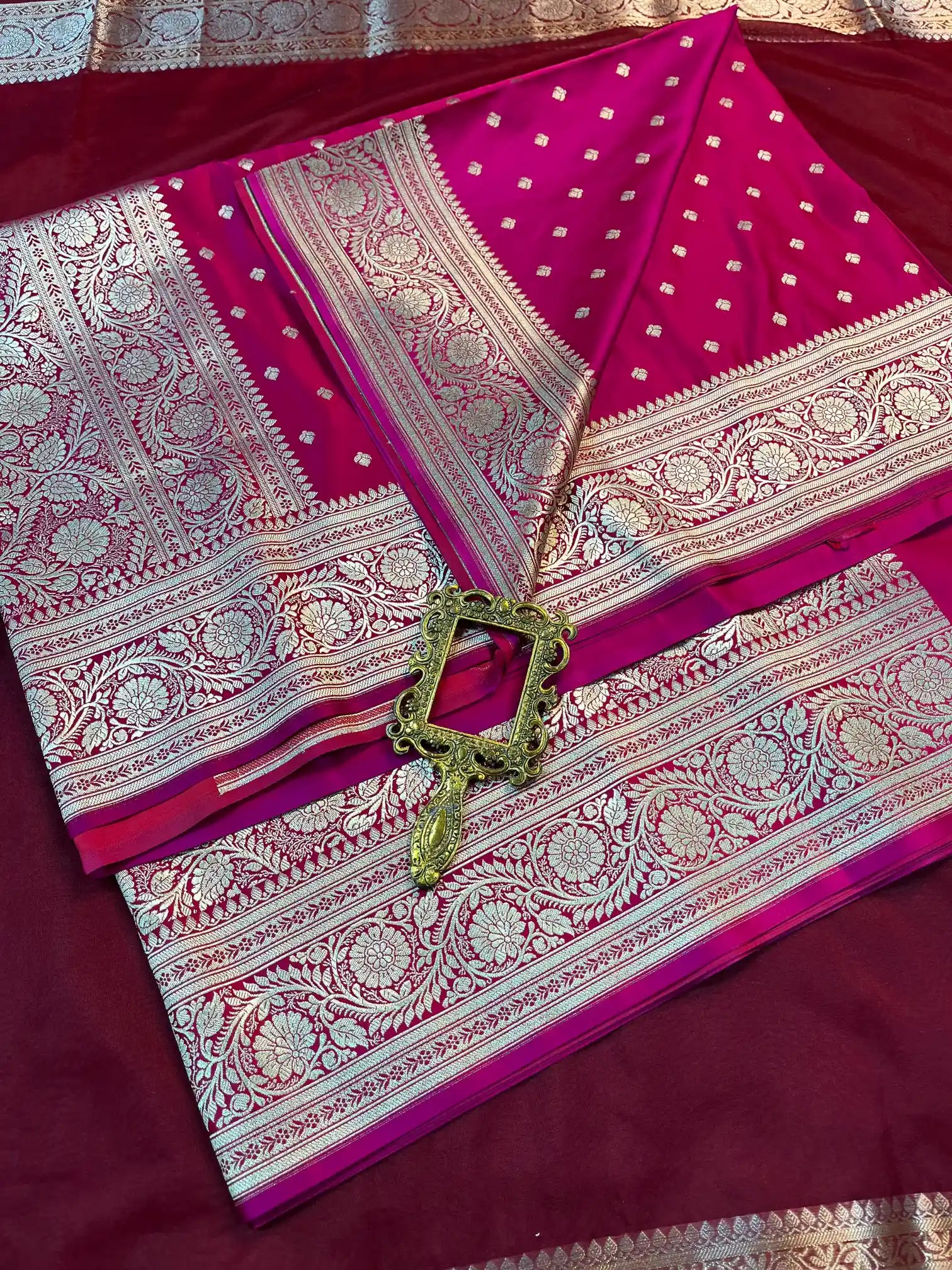 Bridal Rani Pink Satin Silk Premium Buti Banarasi Saree