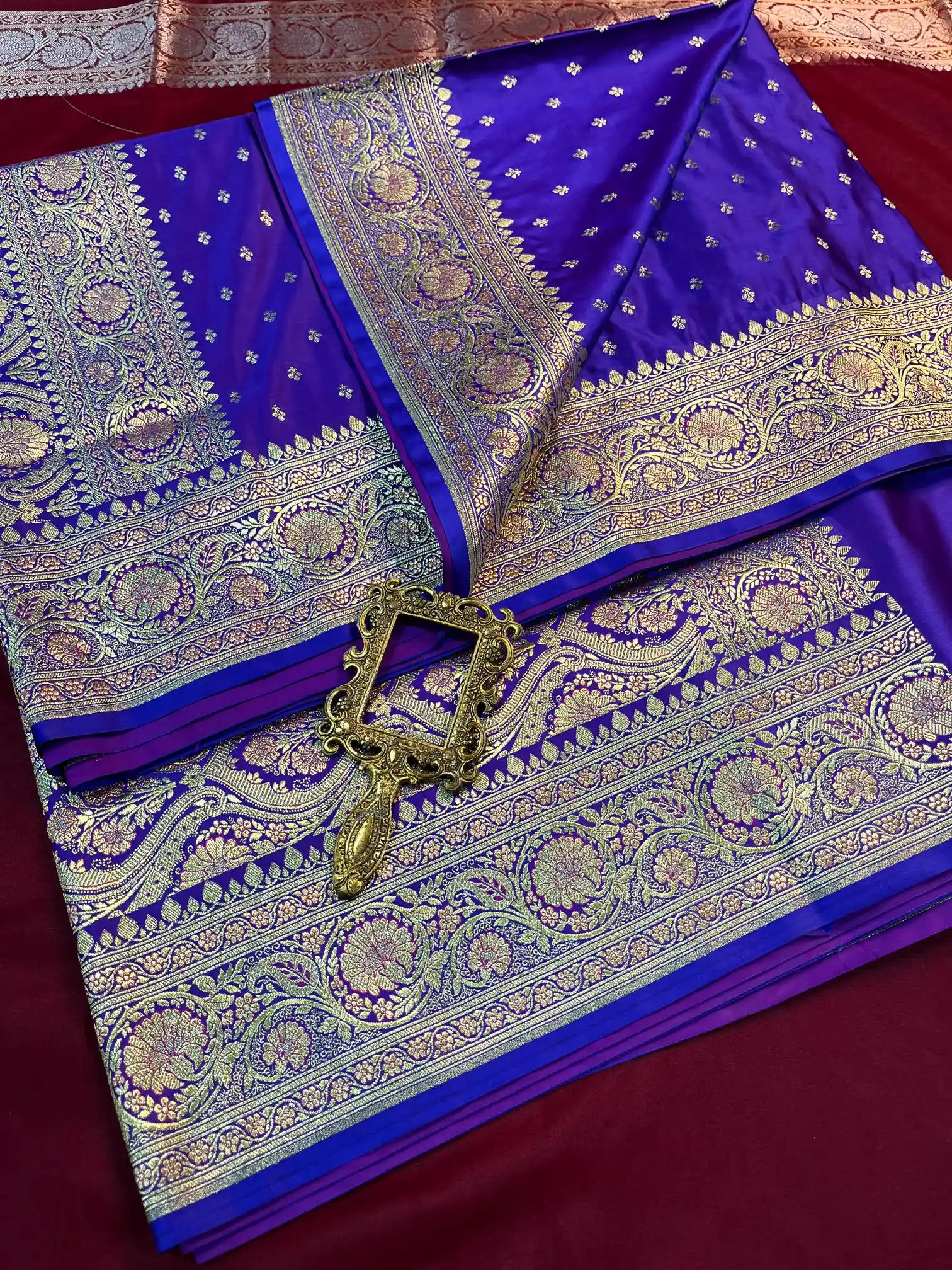 Bridal Royal Blue Satin Silk Premium Buti Banarasi Saree
