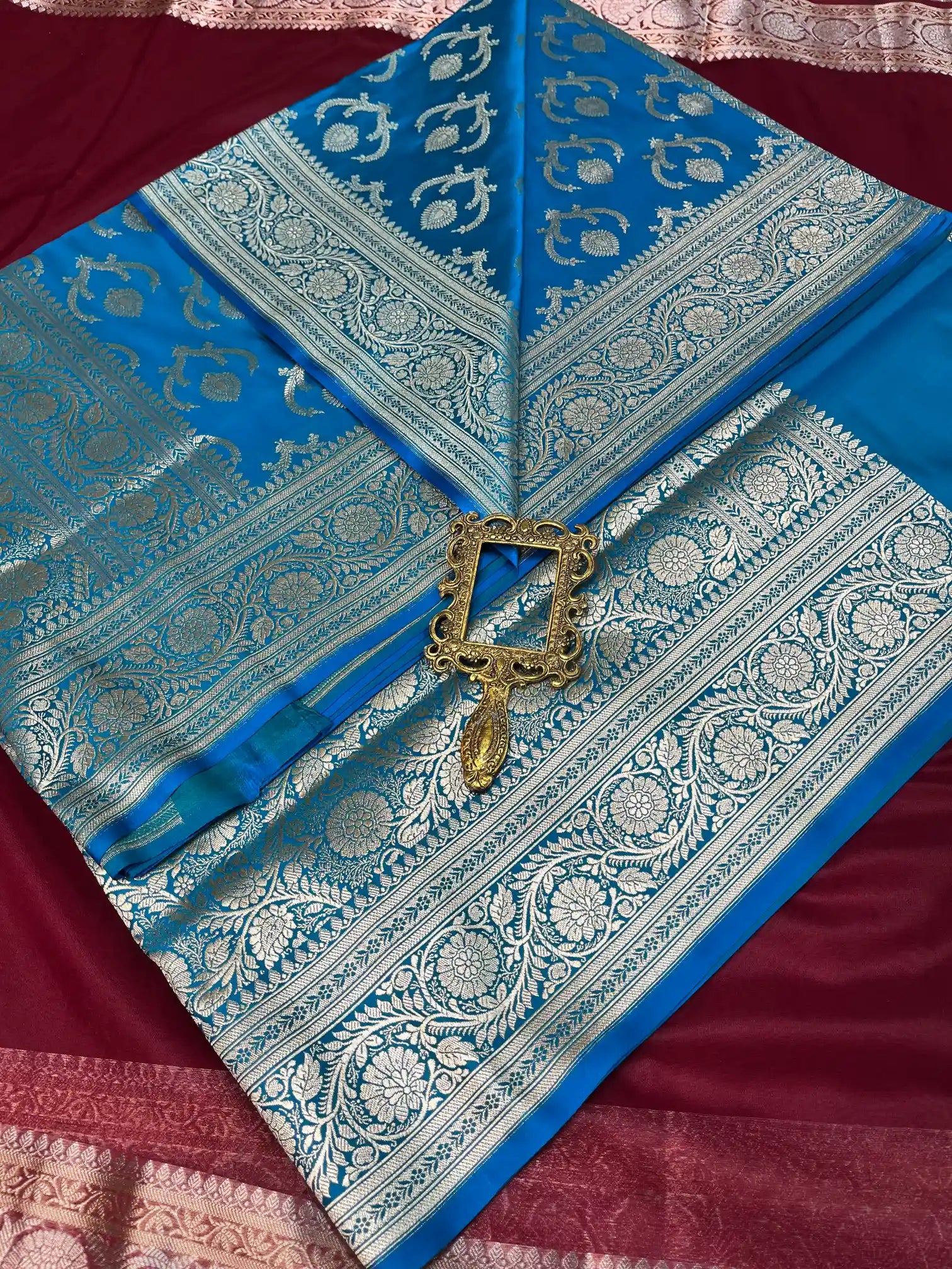 Bridal Deep Blue Satin Silk Premium Floral Jaal Banarasi Saree