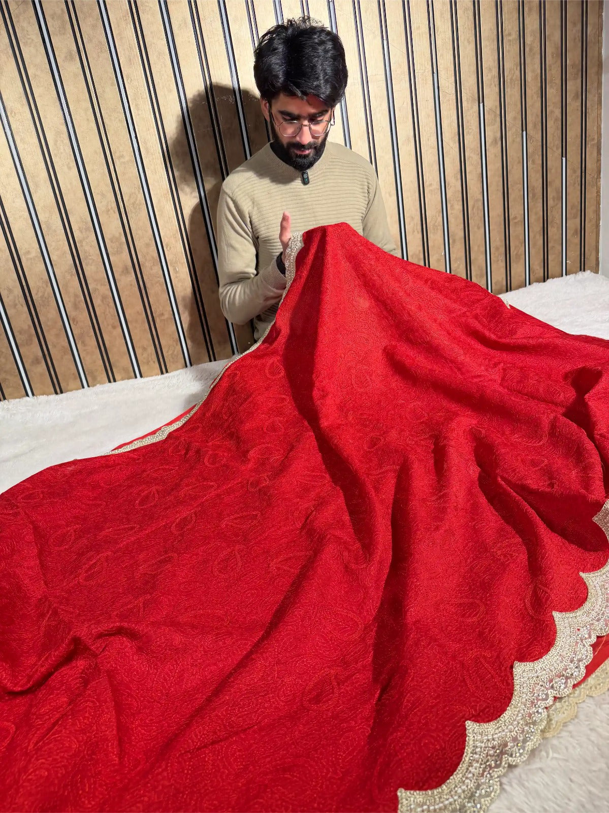 Bridal Red Pure Mul Chanderi Silk Chikankari Embroidery Banarasi Saree