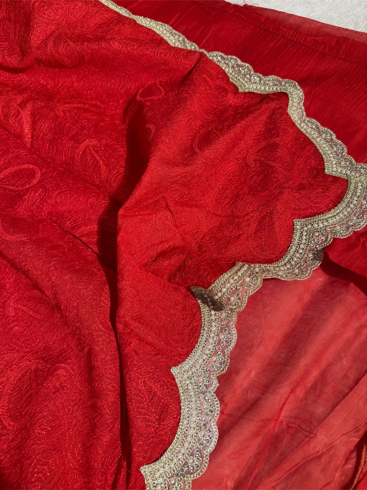 Bridal Red Pure Mul Chanderi Silk Chikankari Embroidery Banarasi Saree