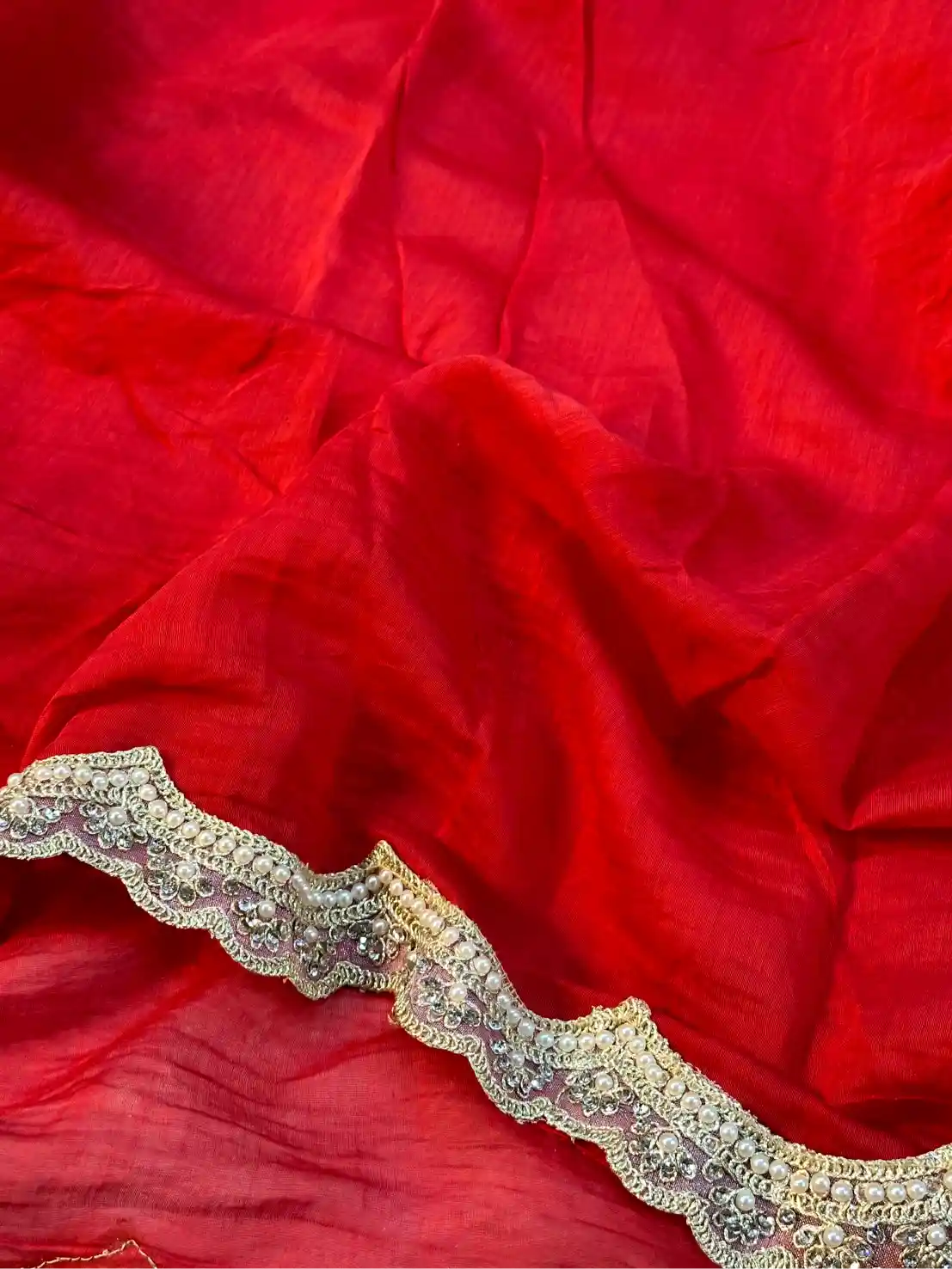 Bridal Red Pure Mul Chanderi Silk Chikankari Embroidery Banarasi Saree
