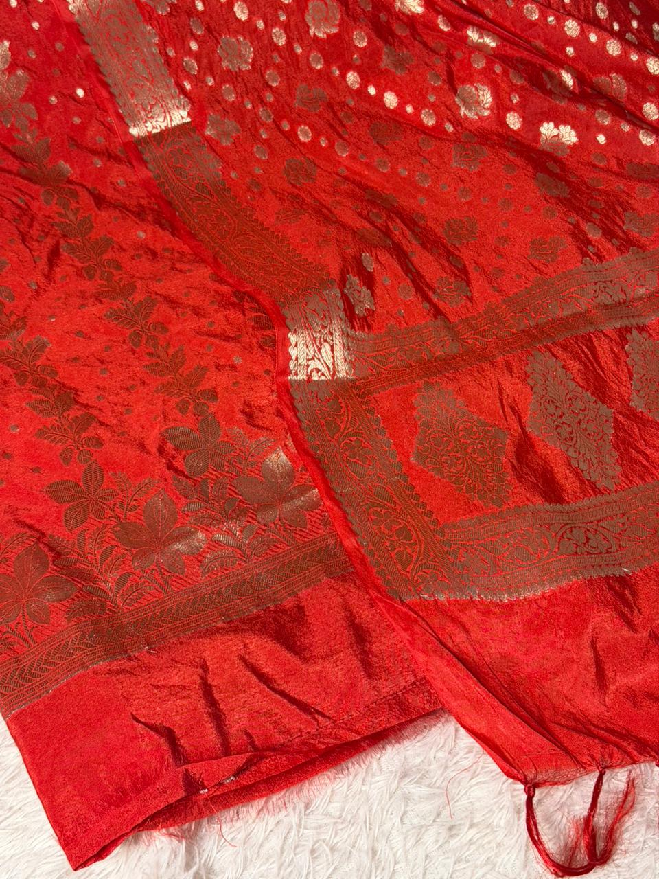 Bridal red chinia silk 3 pcs banarasi suit 2499