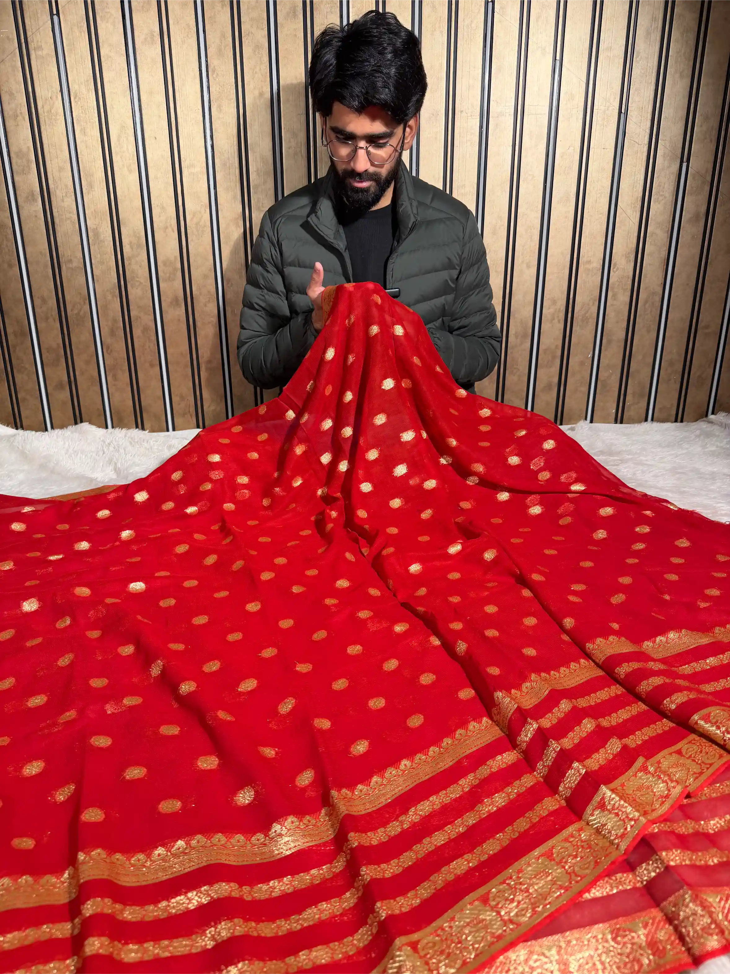 Bridal red premium viscose Georgette Banarasi saree